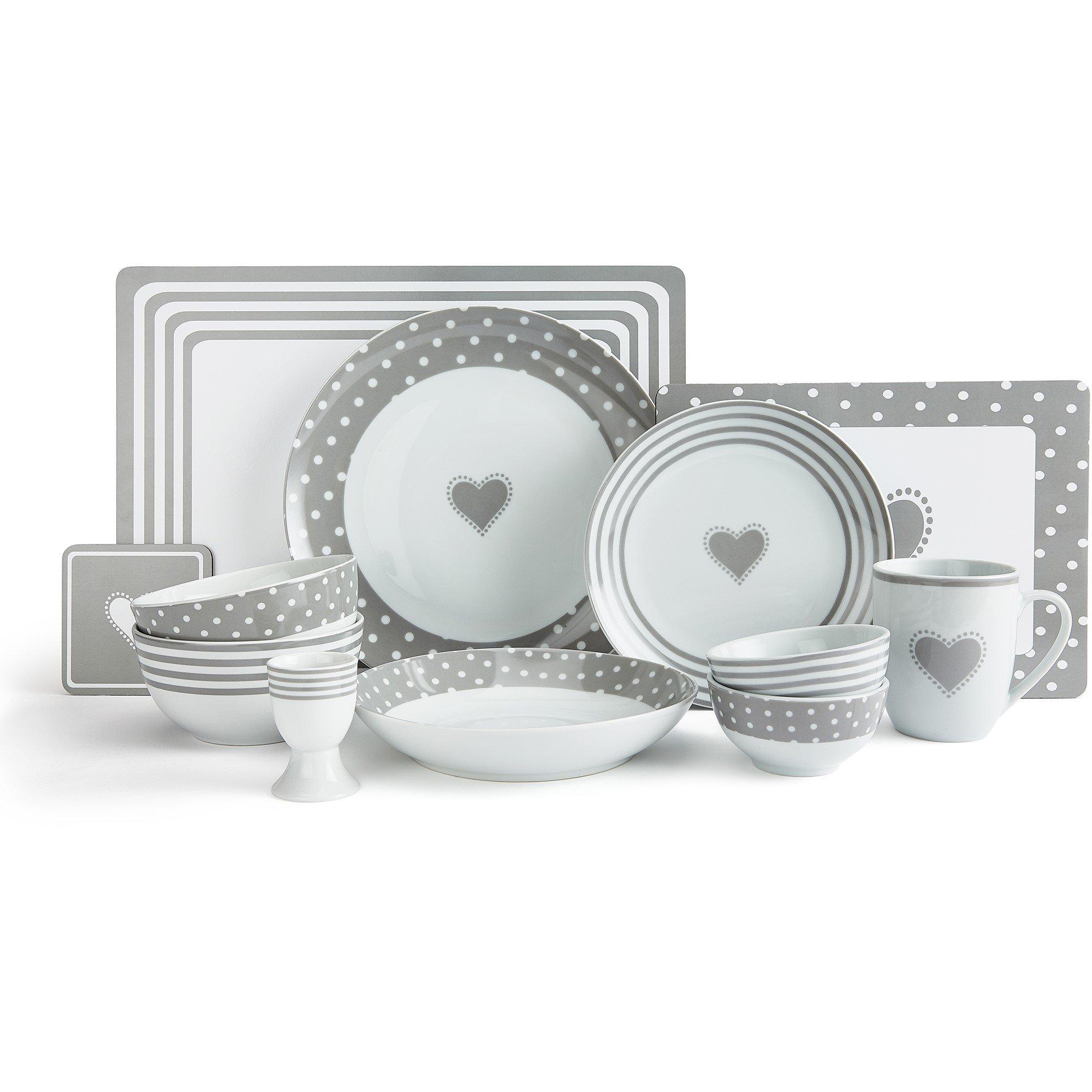 Multi - Waterside - 56PC Grey Heart Combo Set - 3
