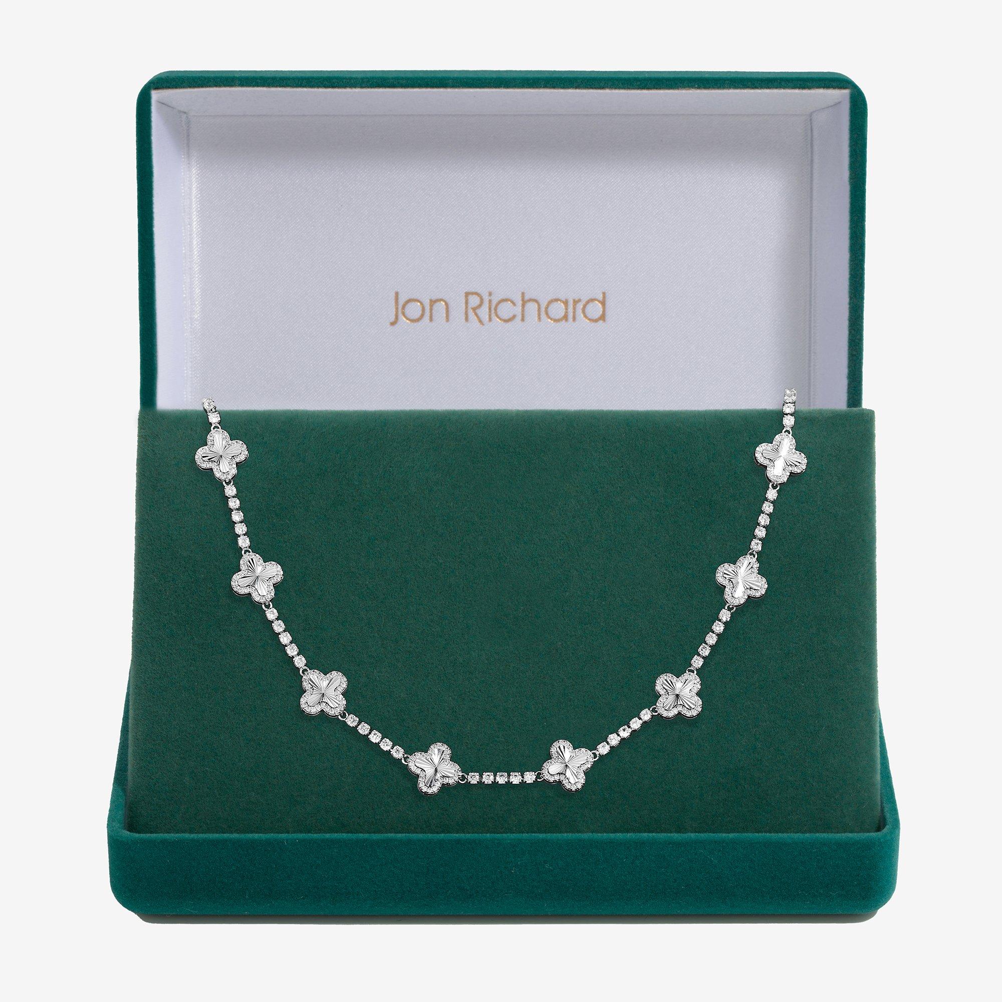 Silver - Jon Richard - Rhodium Plated Station Clover Necklace - Gift Box - 1