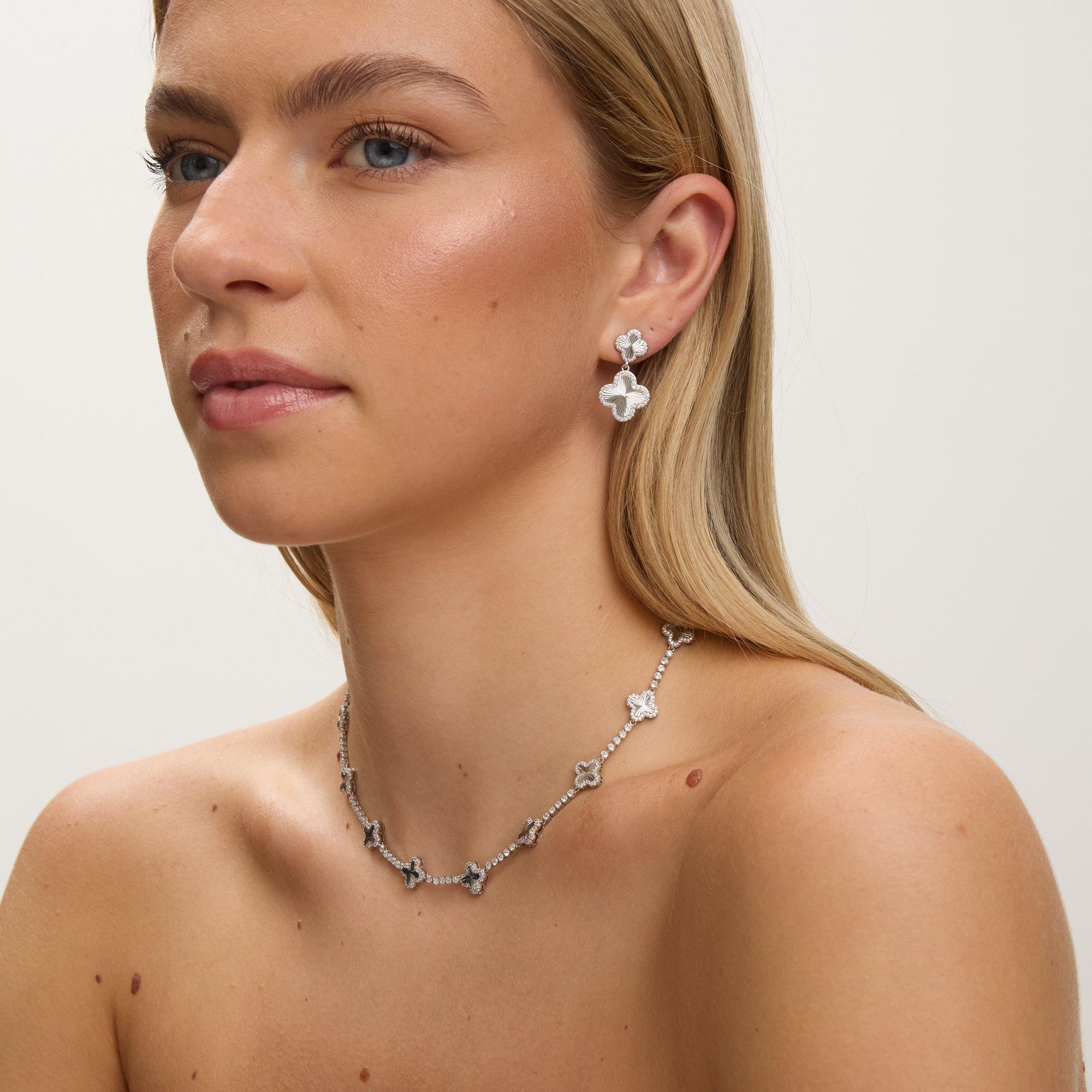 Silver - Jon Richard - Rhodium Plated Station Clover Necklace - Gift Box - 3