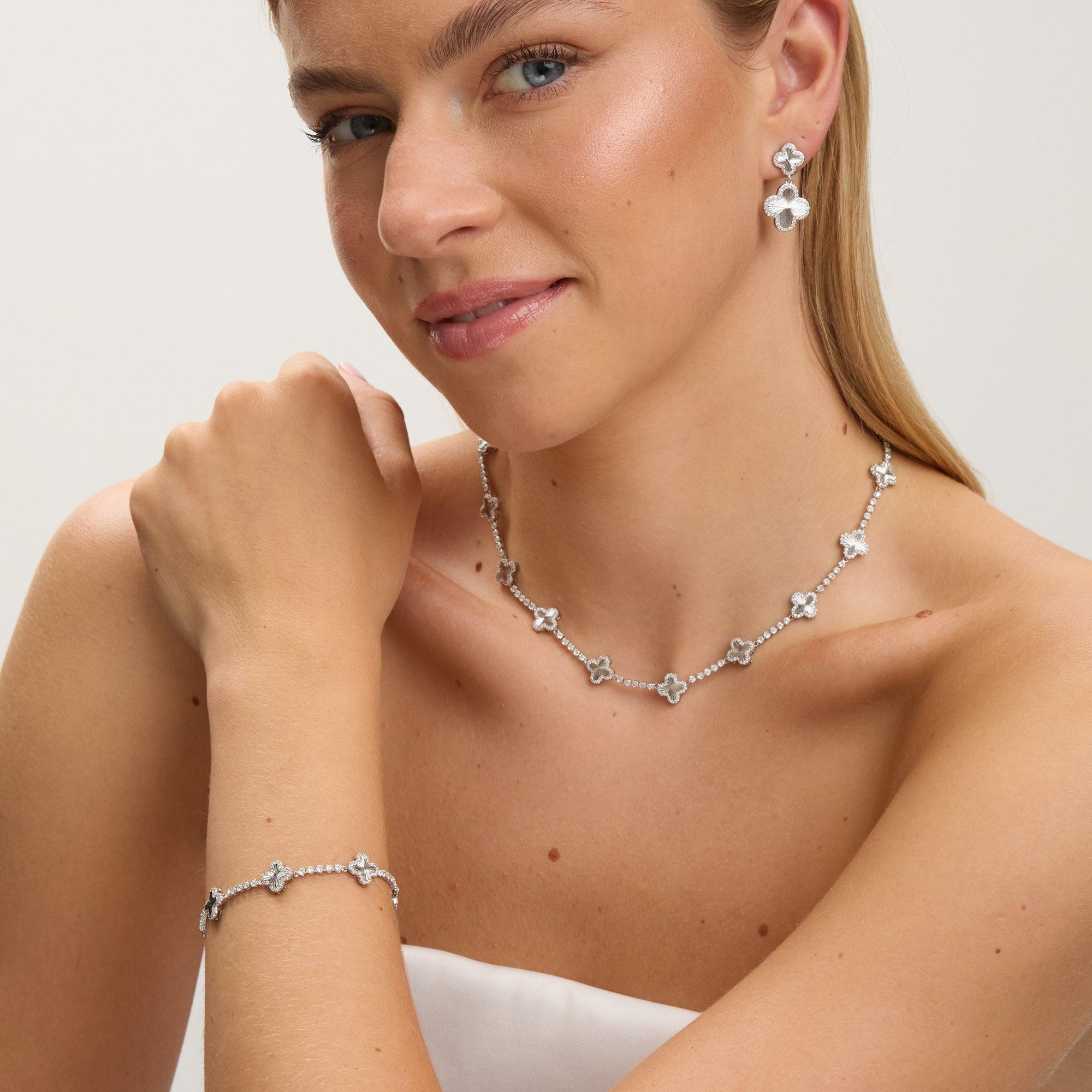 Silver - Jon Richard - Rhodium Plated Station Clover Necklace - Gift Box - 4