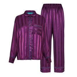 Chelsea Peers Satin Jacquard Stripe Long Pyjama Set