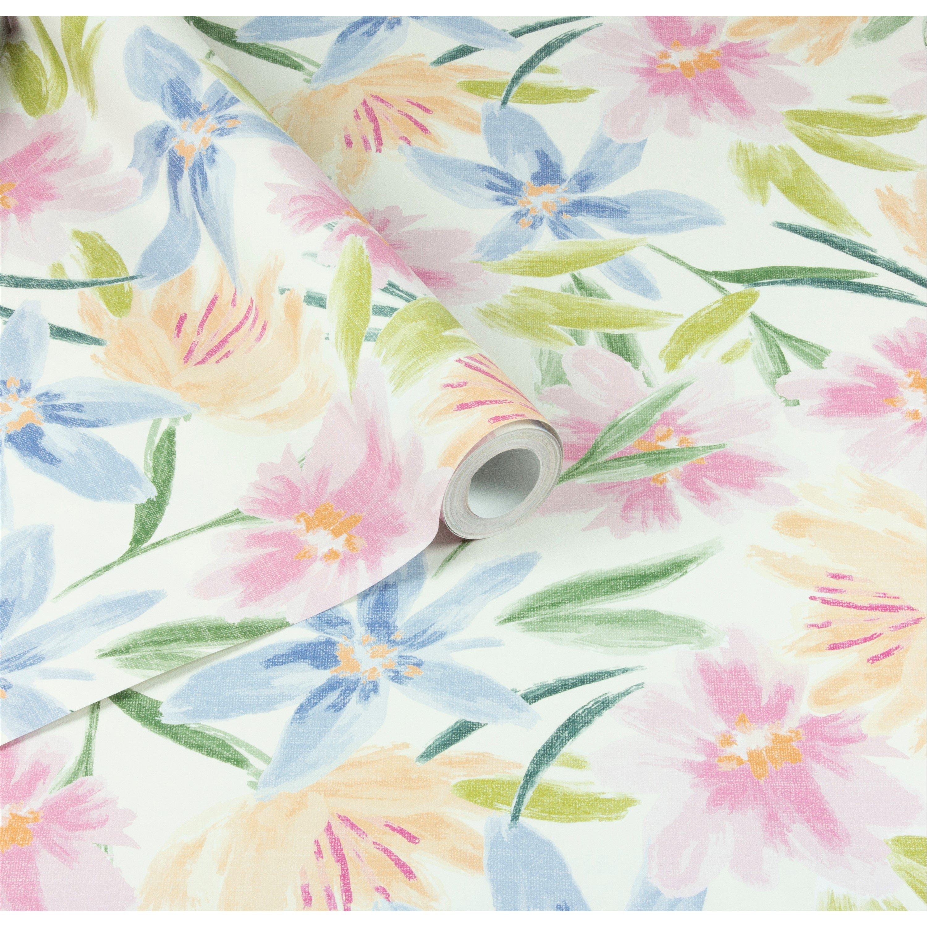 White / Off Whi - Arthouse - Watercolour Floral White Wallpaper - 2