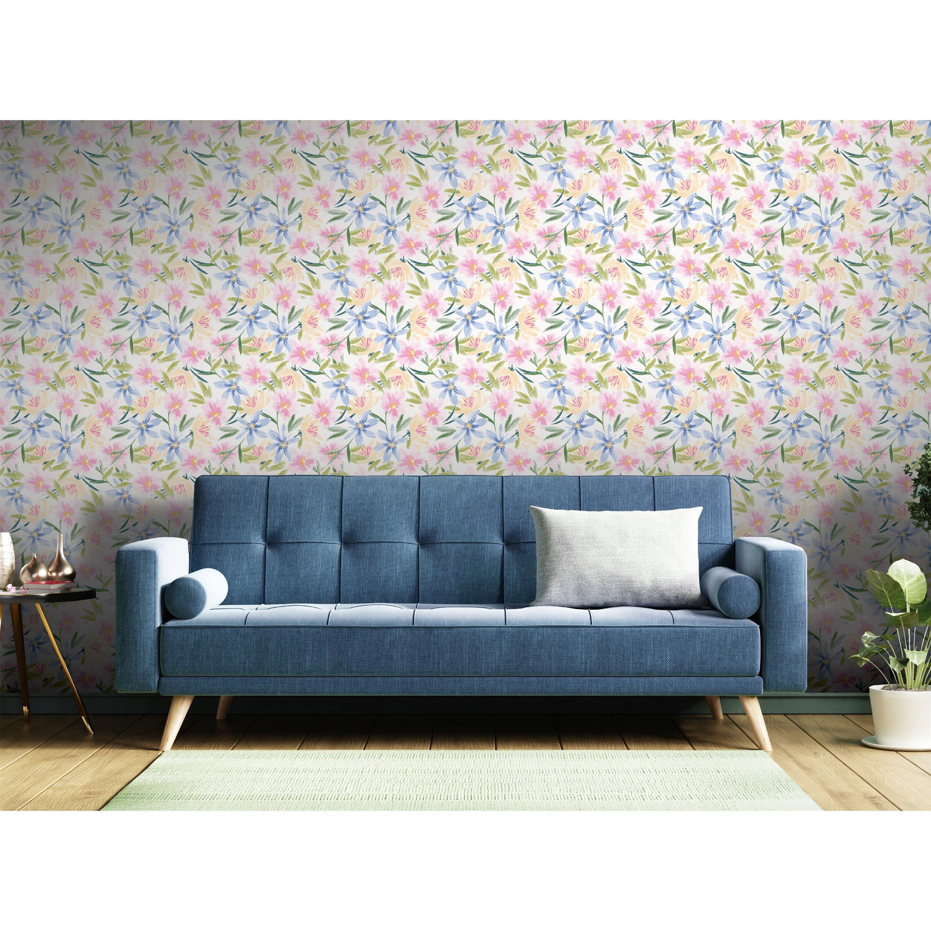 White / Off Whi - Arthouse - Watercolour Floral White Wallpaper - 3