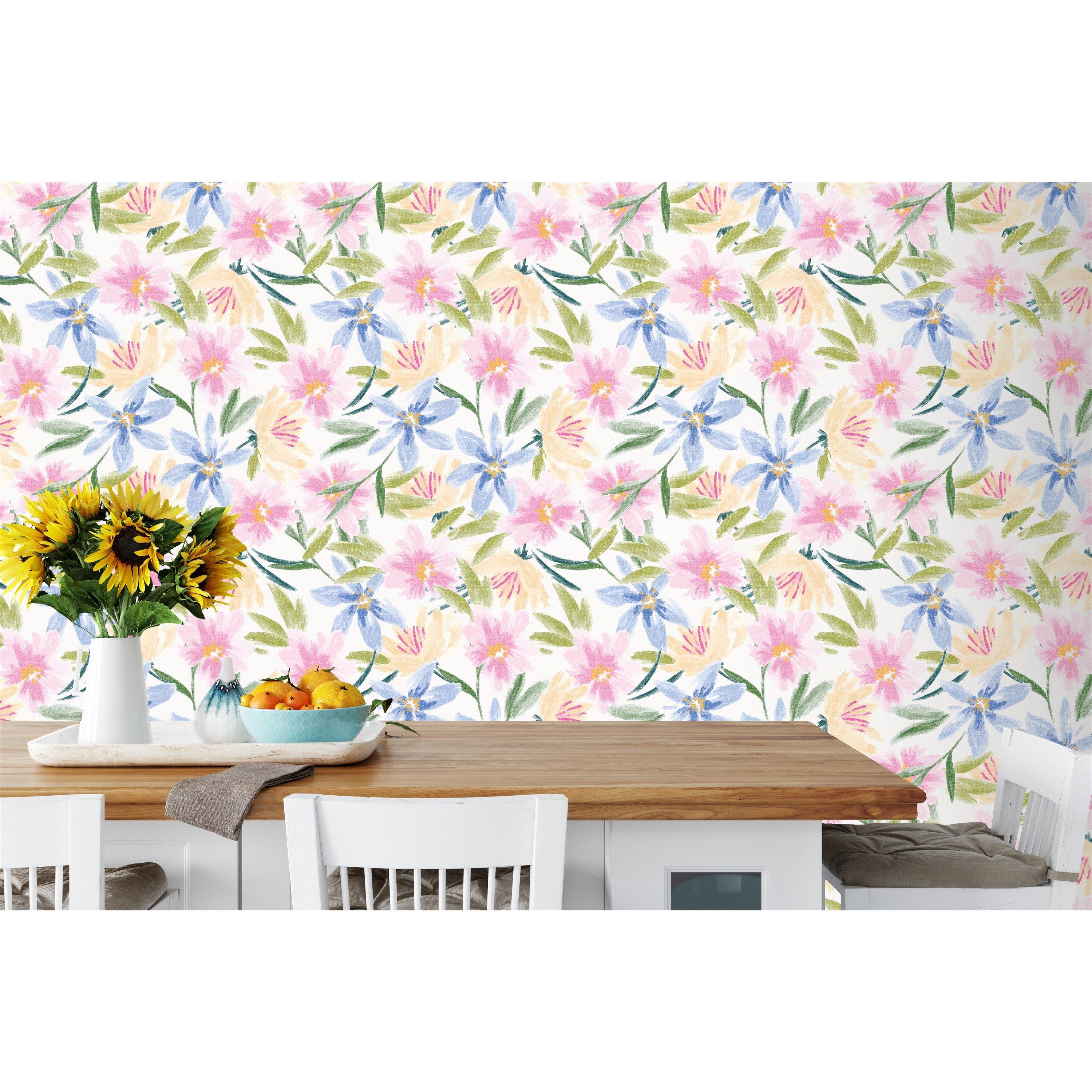 White / Off Whi - Arthouse - Watercolour Floral White Wallpaper - 4