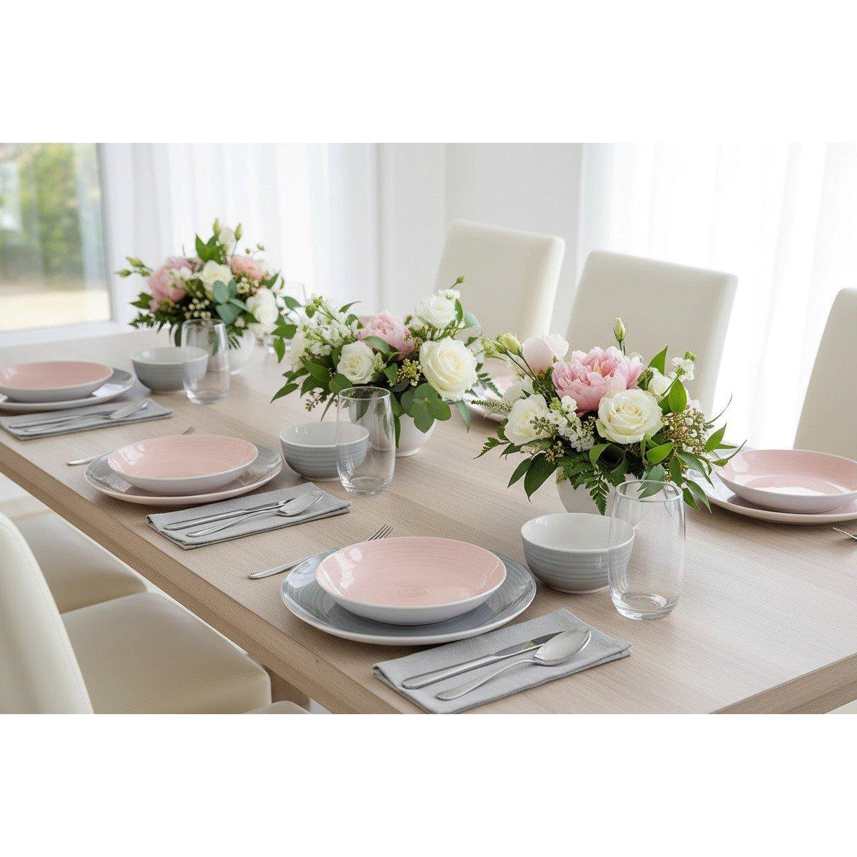 Grey/Pink - Waterside - 24pc Pink & Grey Spin Wash Dinner Set - 1