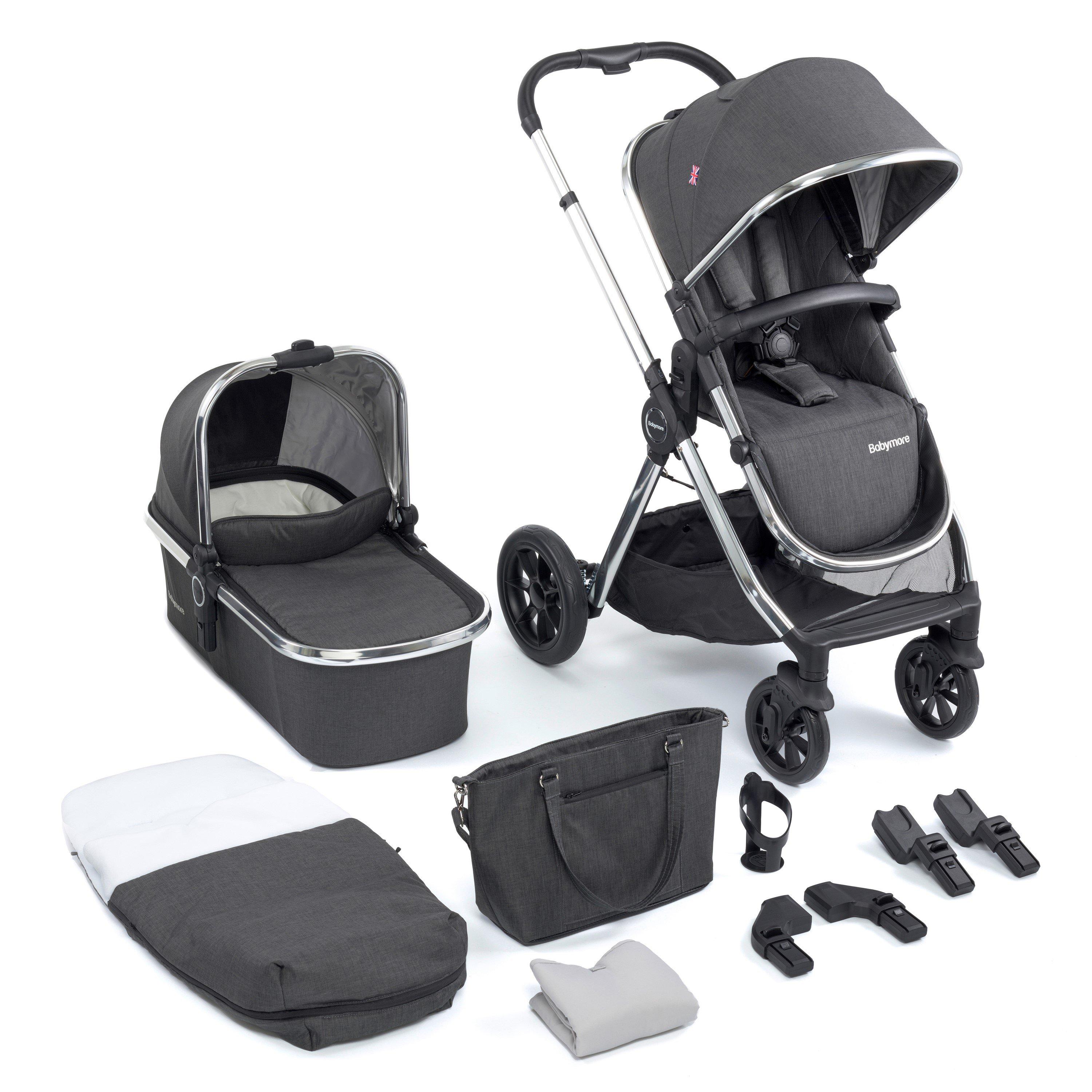 Babymore  Newborn Memore V2 Pram & Pushchair 11 Piece - Chrome Slate - 59x80x109