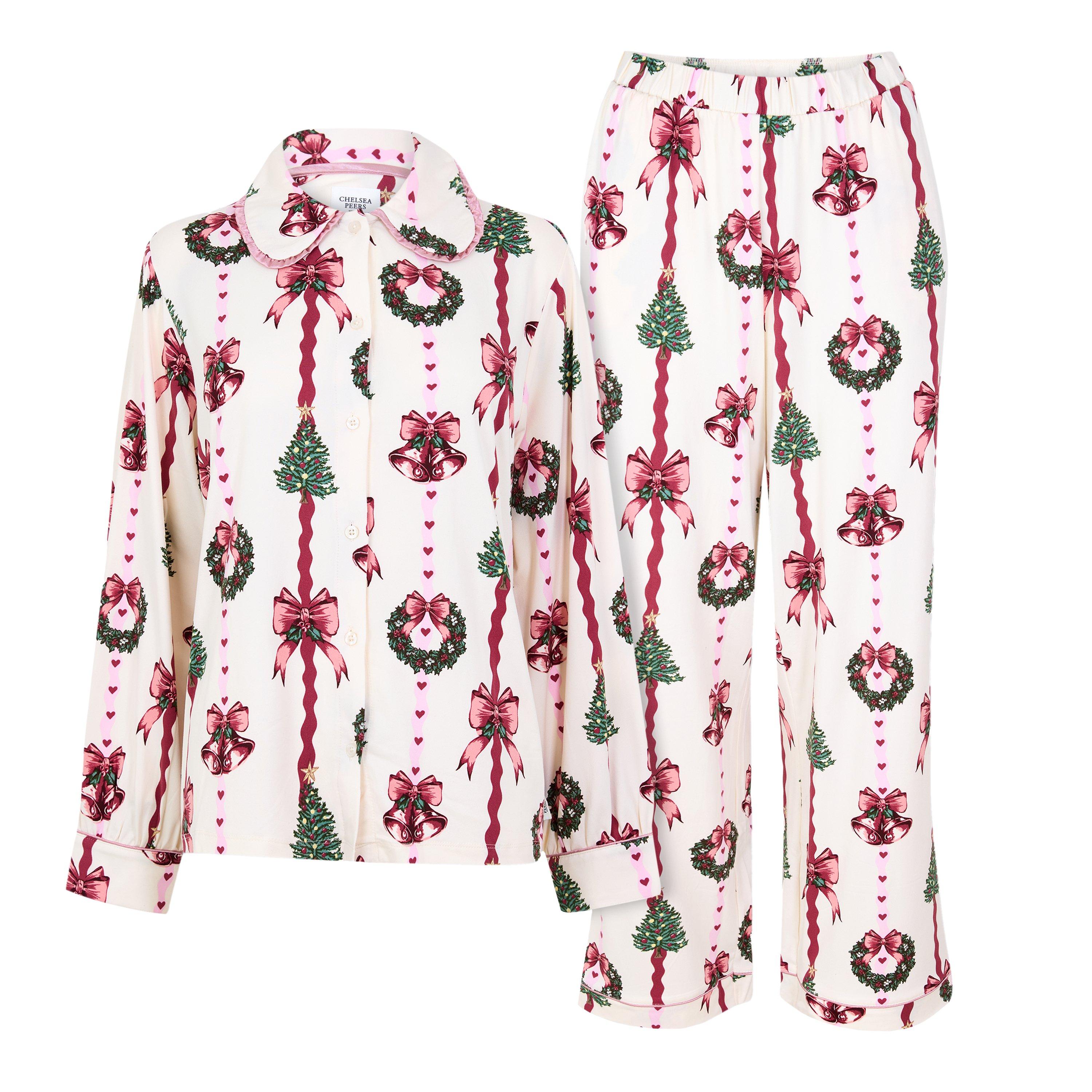 Chelsea Peers Off White Festive Stripe Long Button Up Pyjama Set - Image 2