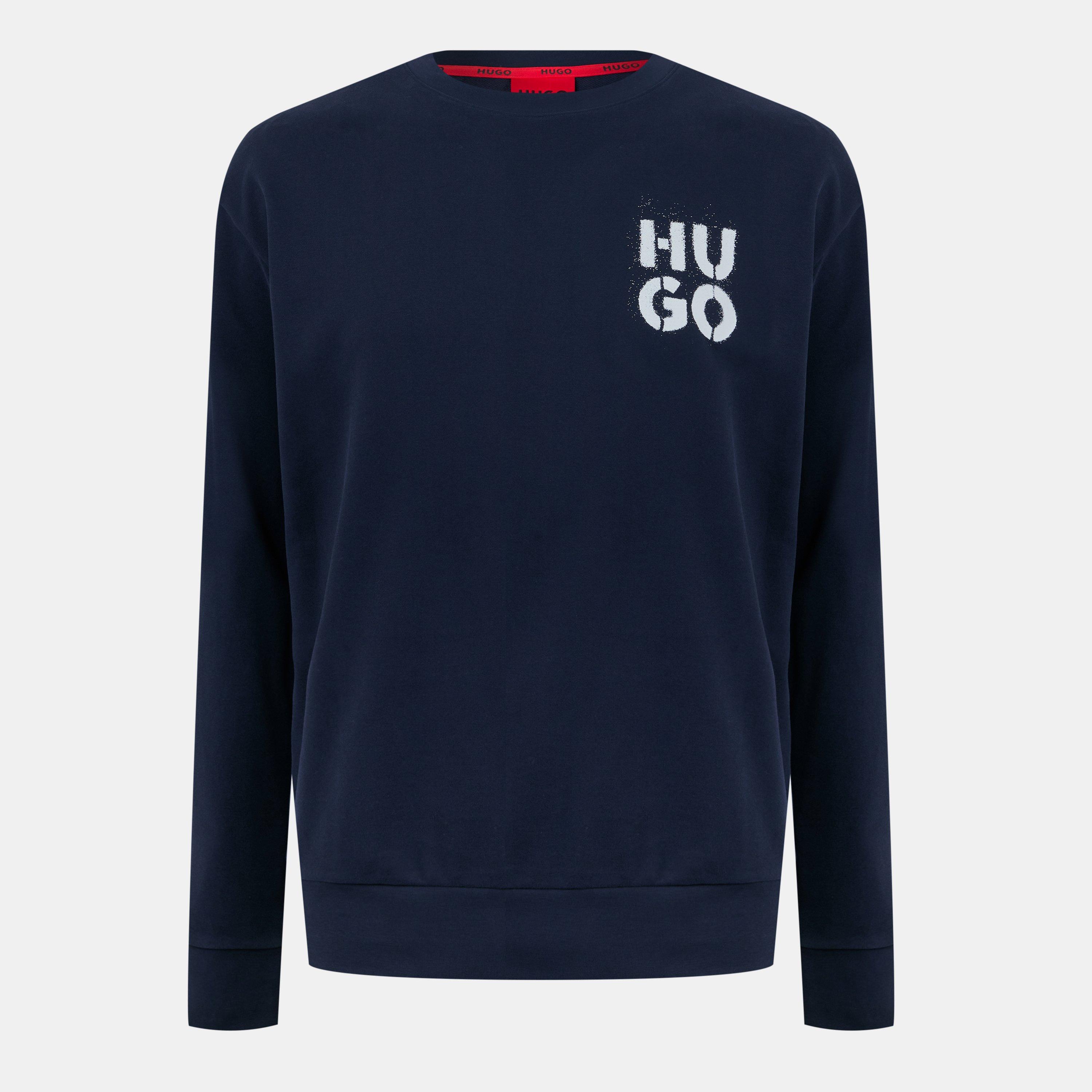 Dark Blue 405 - Hugo - Men's SprayLogo Cotton Long Sleeve Pyjama Top - 1