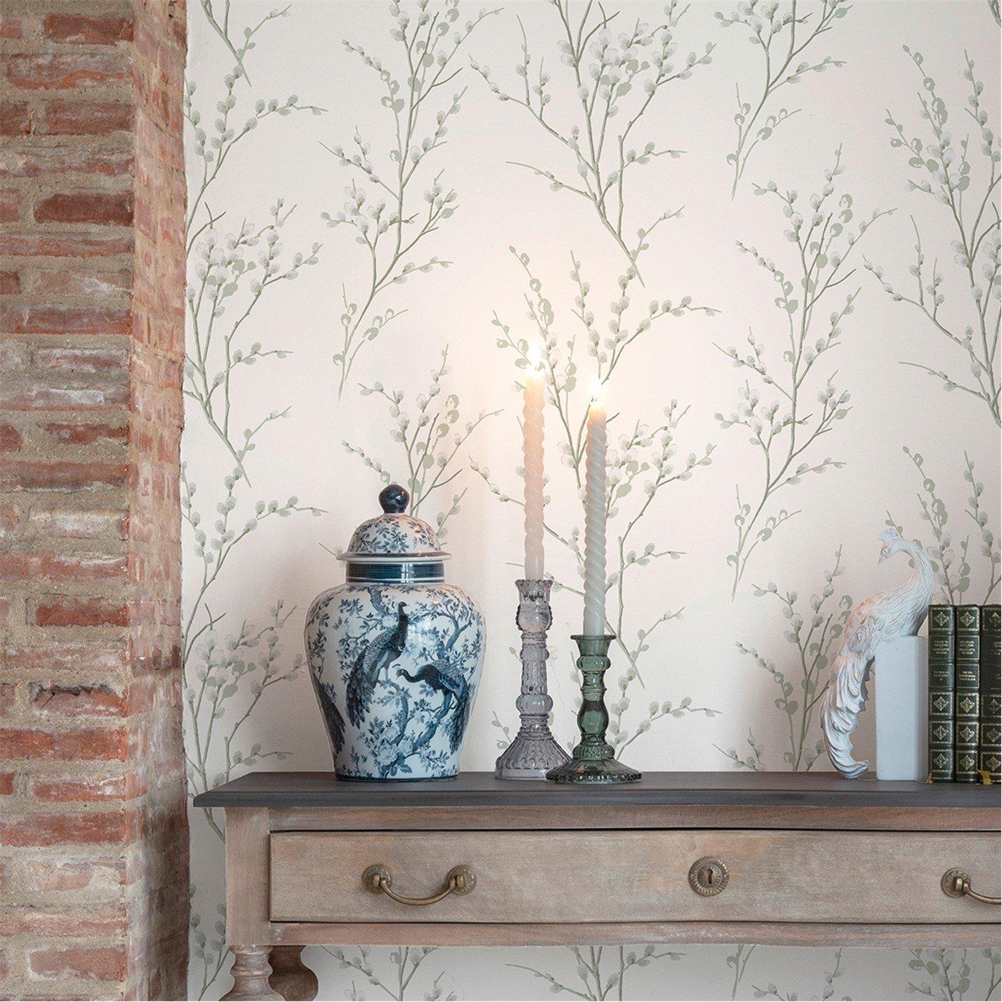 Laura Ashley  Pussy Willow Sage Wallpaper Green
