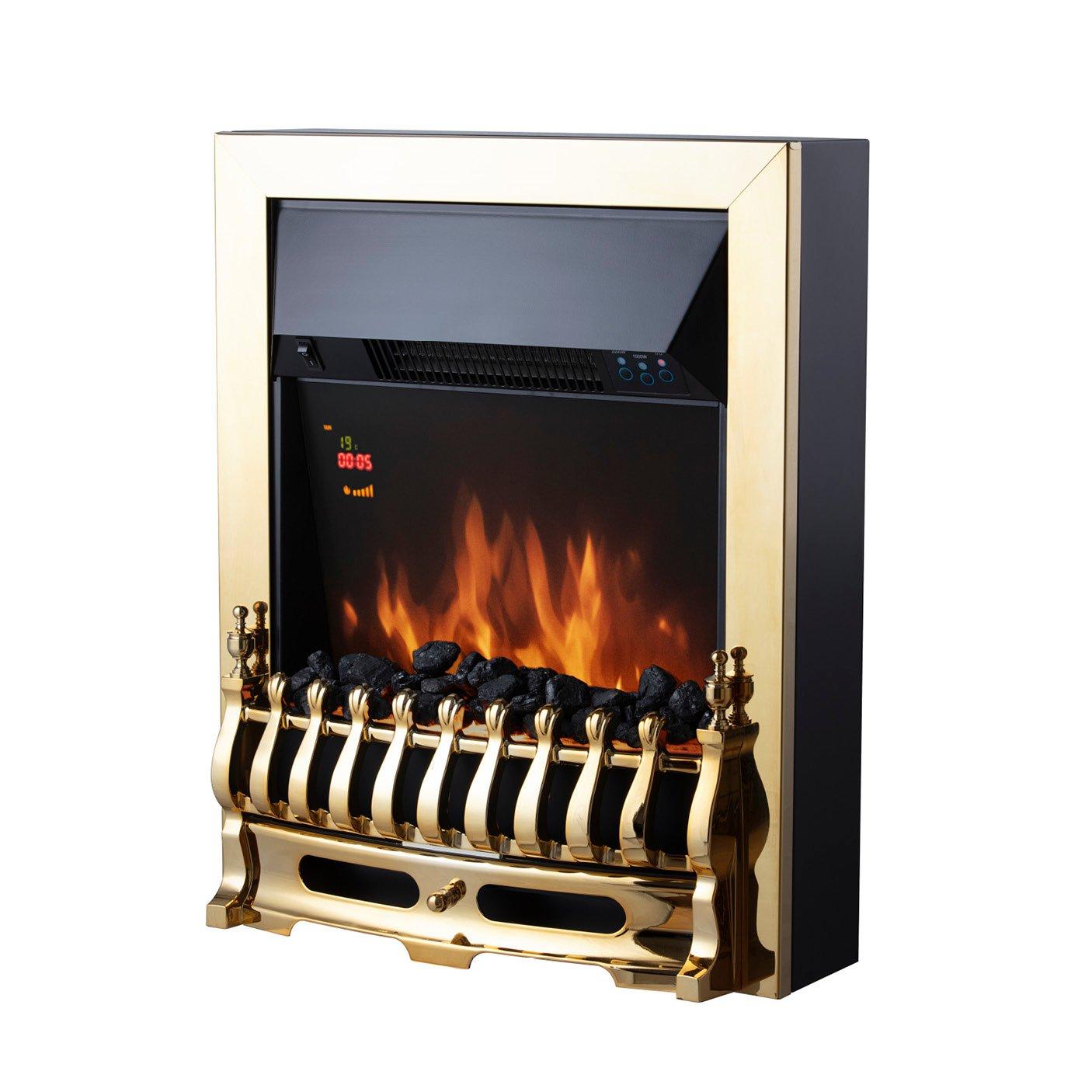 Warmlite  Whitby 2Kw Electric Fire Inset With Remote Control - Brass - Medium
