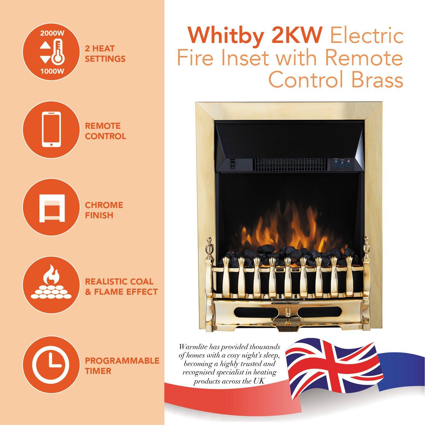 Brass - Warmlite - Whitby 2KW Electric Fire Inset with Remote Control - 2