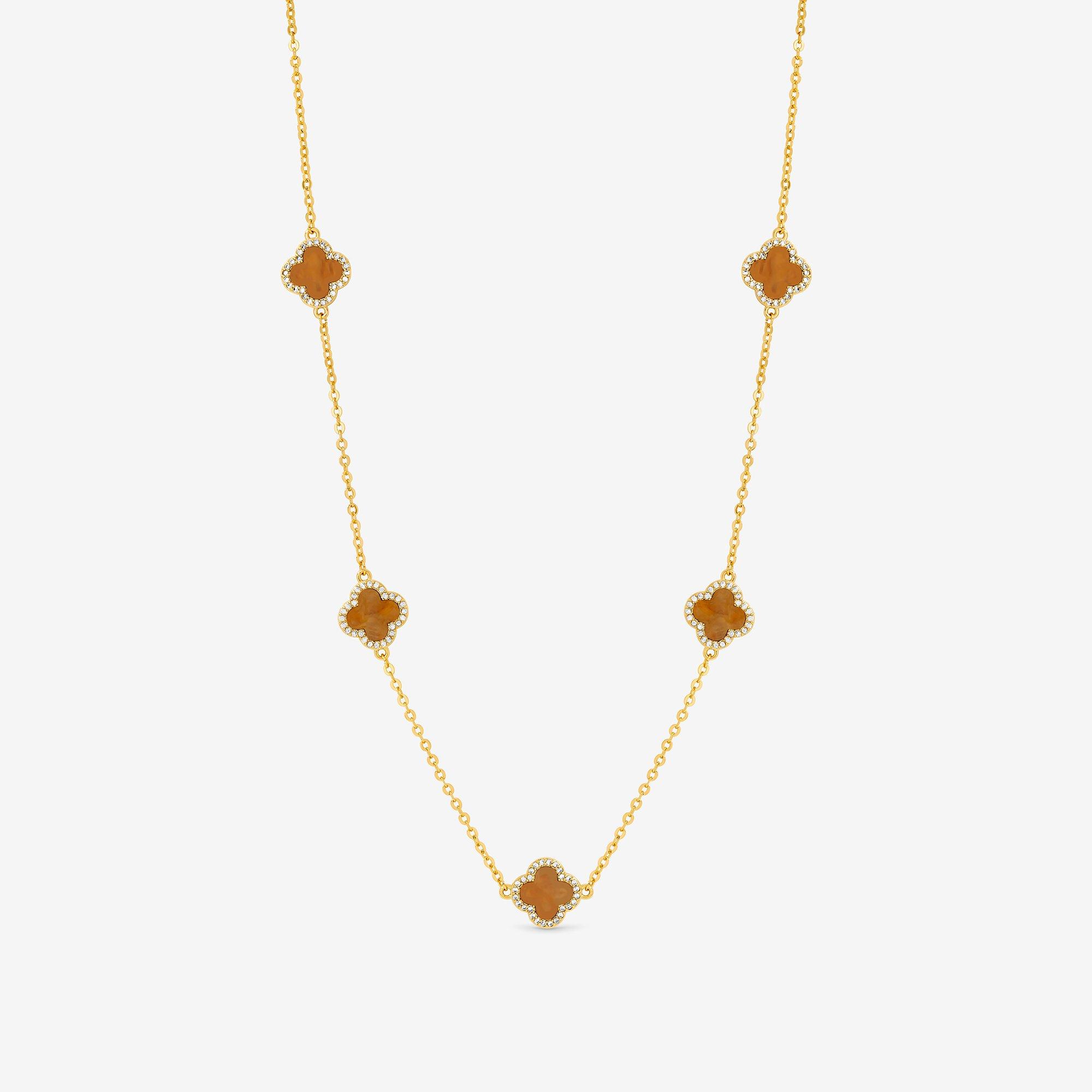 Gold - Jon Richard - Gold Plated Tigers Eye Station Clover Necklace - 1