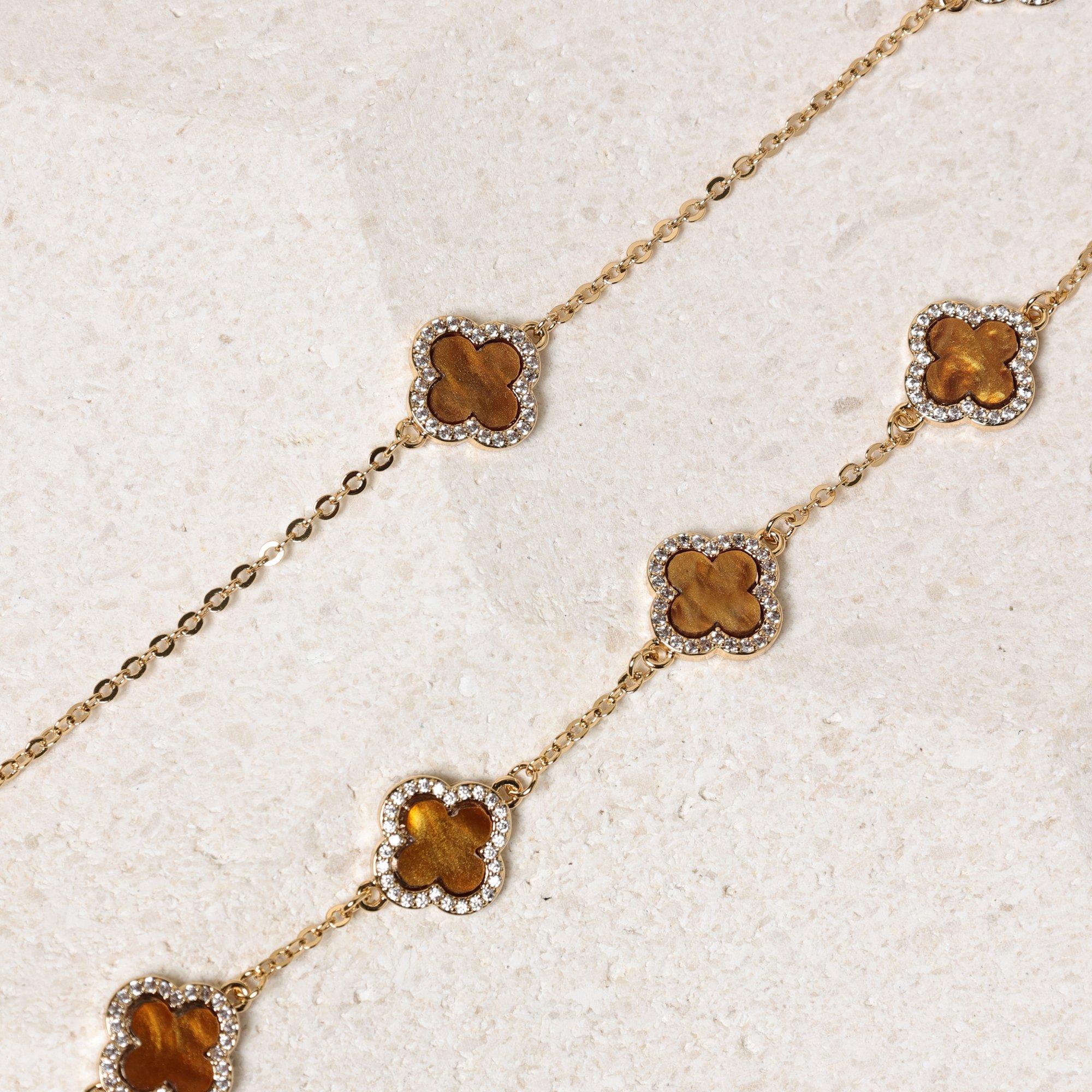 Gold - Jon Richard - Gold Plated Tigers Eye Station Clover Necklace - 3