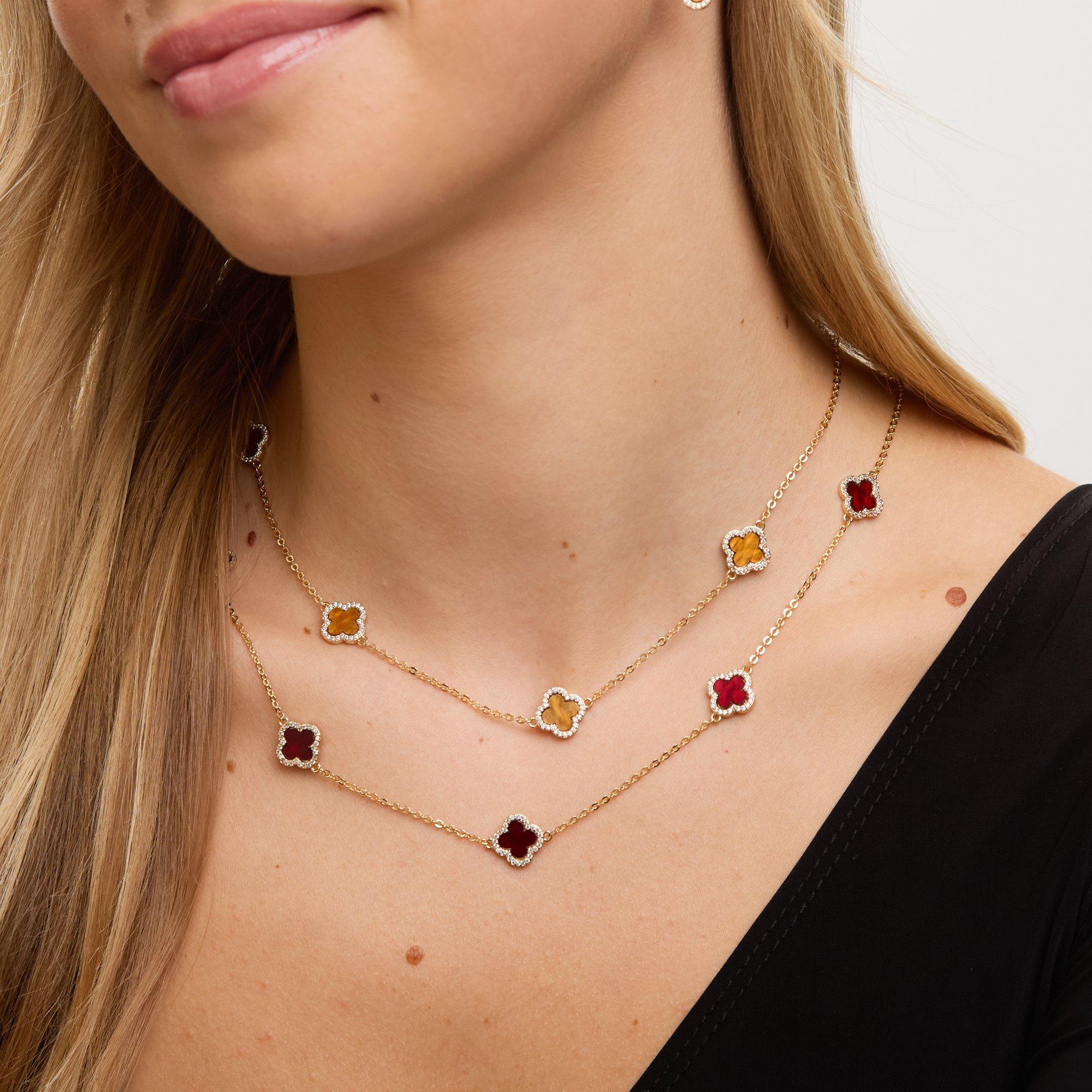 Gold - Jon Richard - Gold Plated Tigers Eye Station Clover Necklace - 4