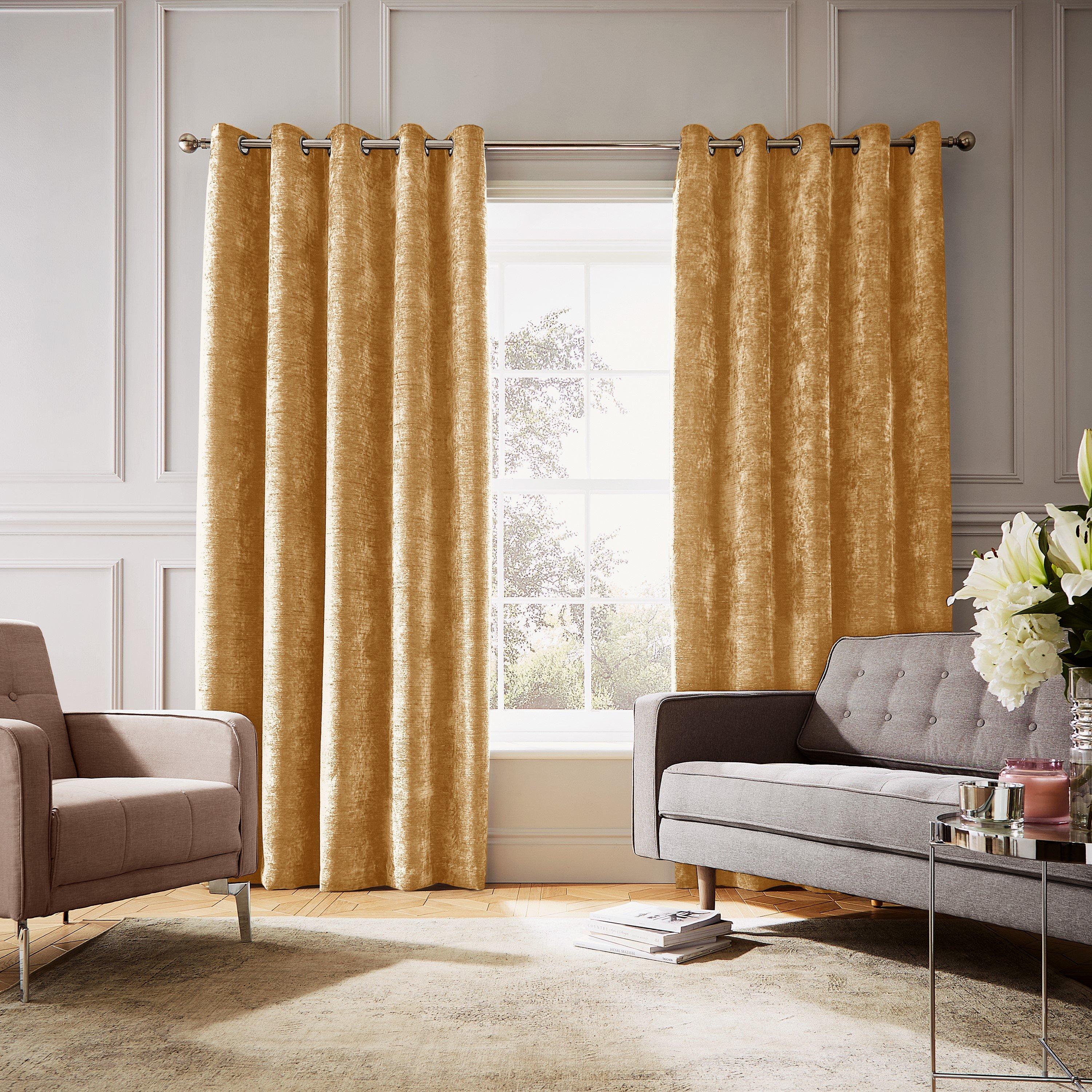 Amber Gold - Hyperion - Selene Luxury Chenille Thermal Eyelet Curtains - 2