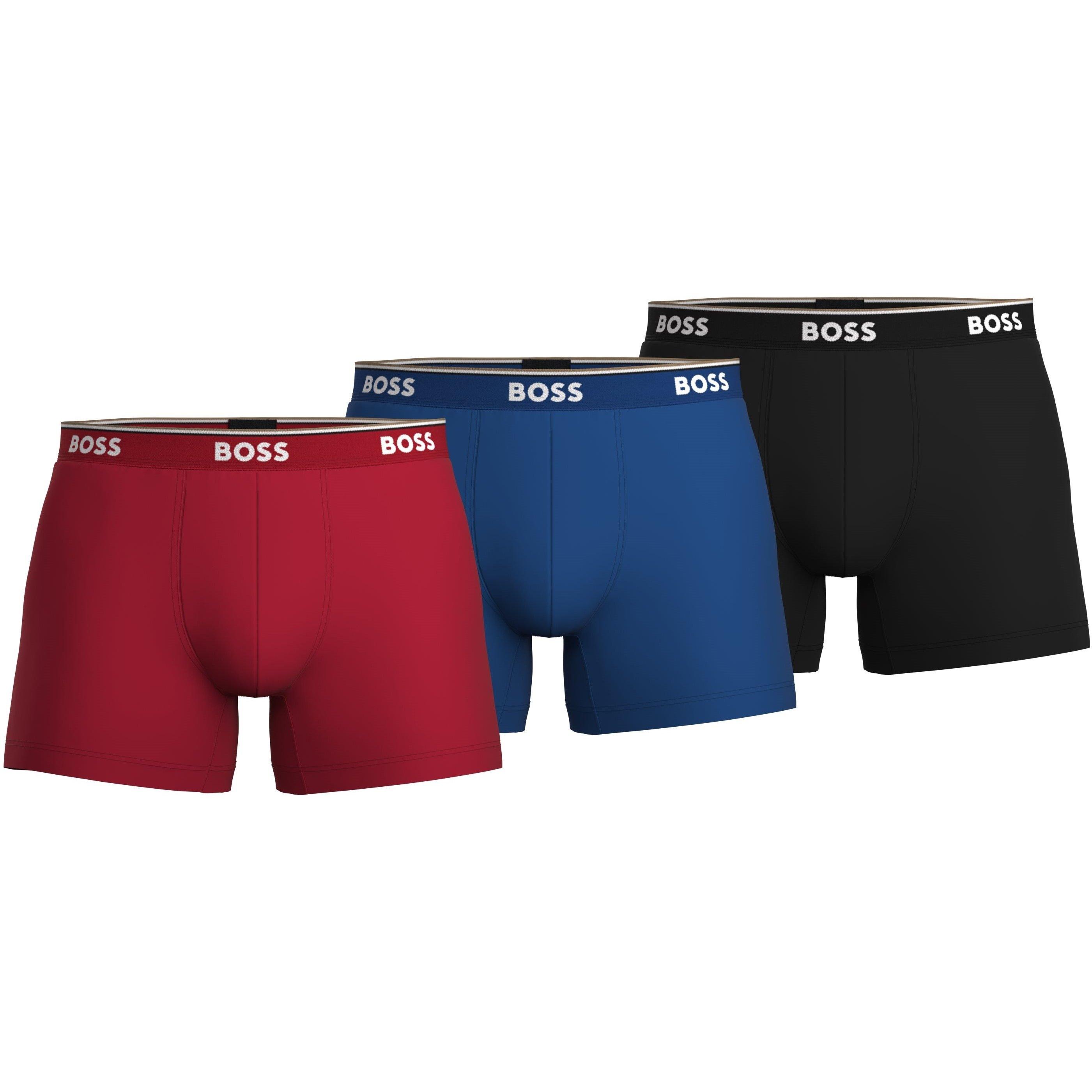 Boss Men's Bodywear 3 Pack Boxer Briefs With Logo Detail - Blk/Red/Blu962 - Small