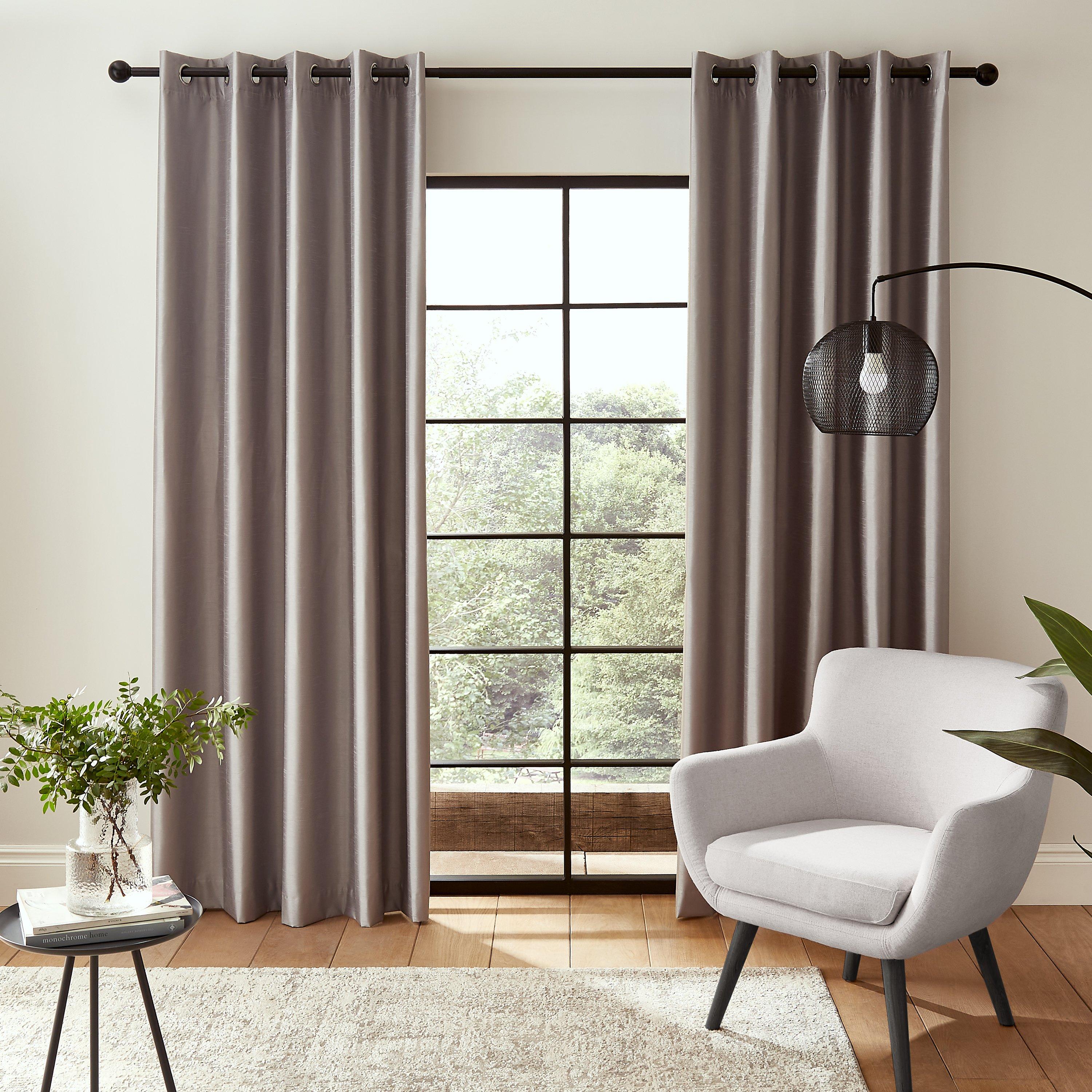 Silver Grey - Catherine Lansfield - Faux Silk Blackout Thermal Eyelet Curtains - 2