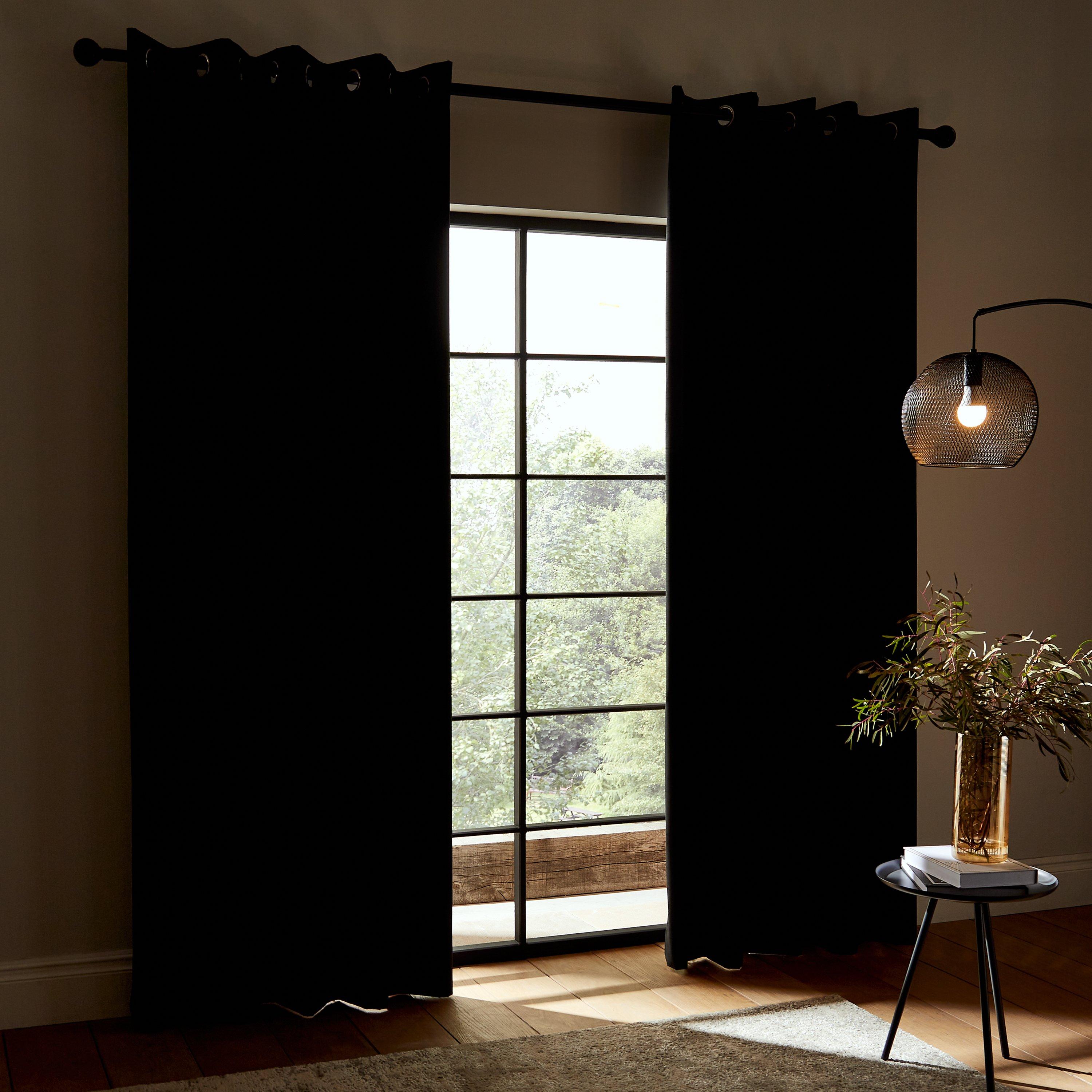 Black - Catherine Lansfield - Faux Silk Blackout Thermal Eyelet Curtains - 3