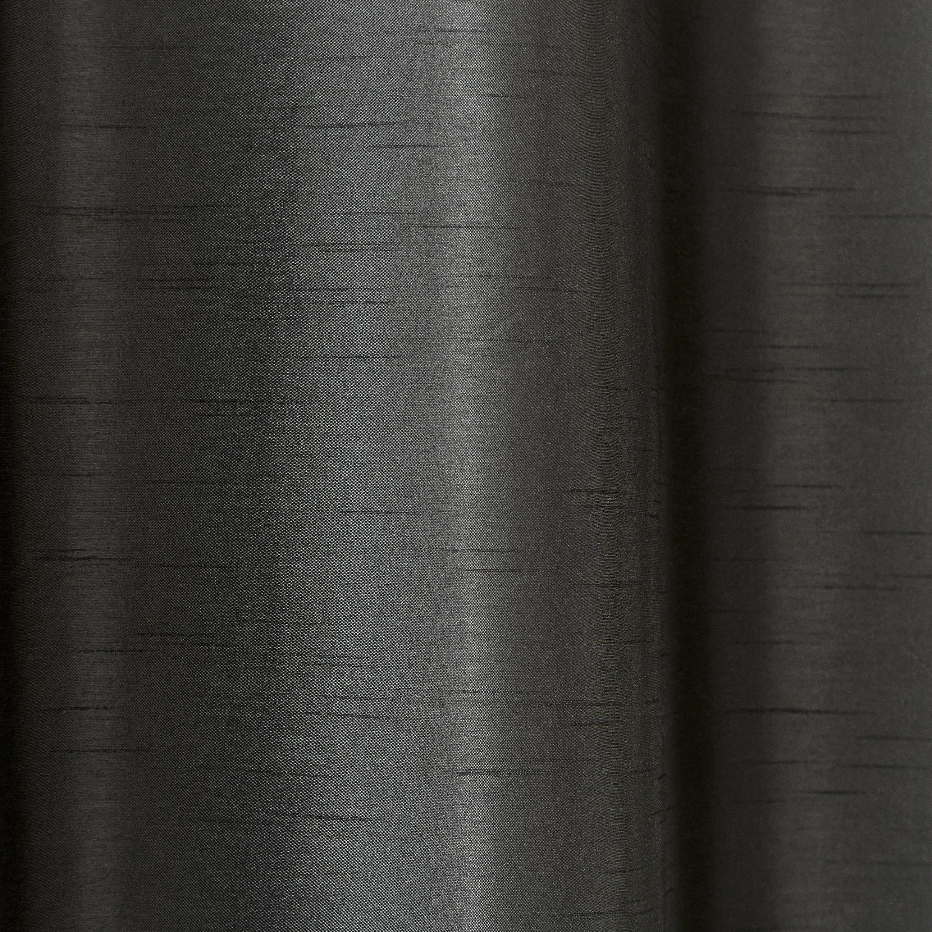 Black - Catherine Lansfield - Faux Silk Blackout Thermal Eyelet Curtains - 4