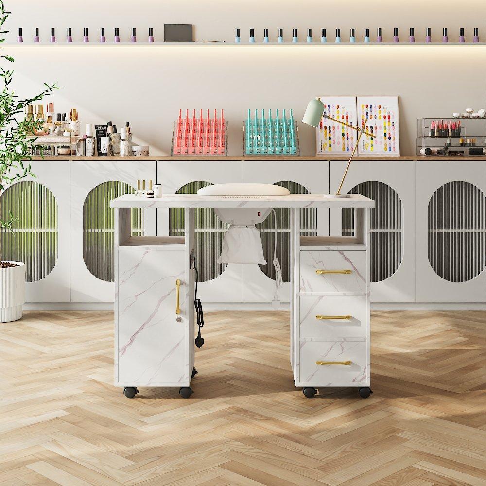 Golden White - SHEONLY - Manicure Table with Dust Collector and Charging - 1
