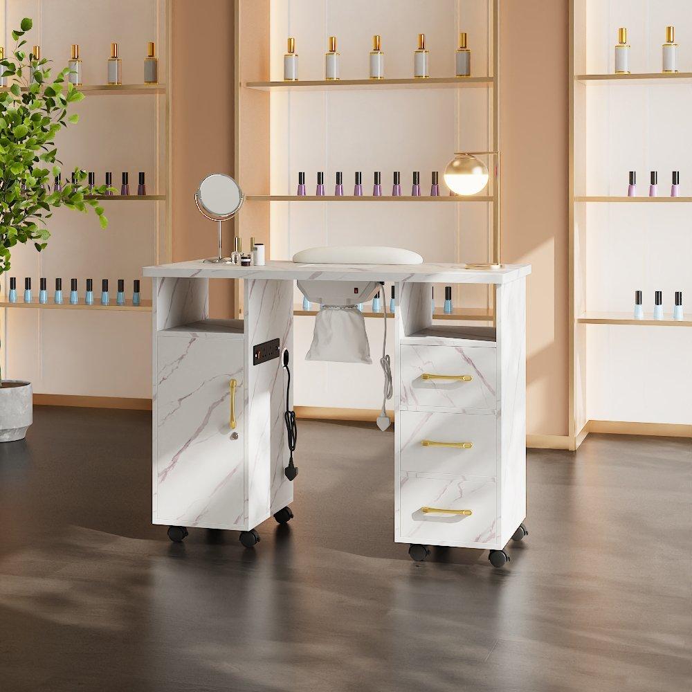 Golden White - SHEONLY - Manicure Table with Dust Collector and Charging - 2