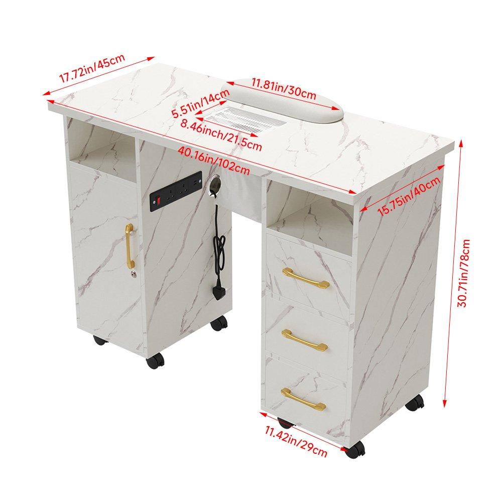 Golden White - SHEONLY - Manicure Table with Dust Collector and Charging - 9