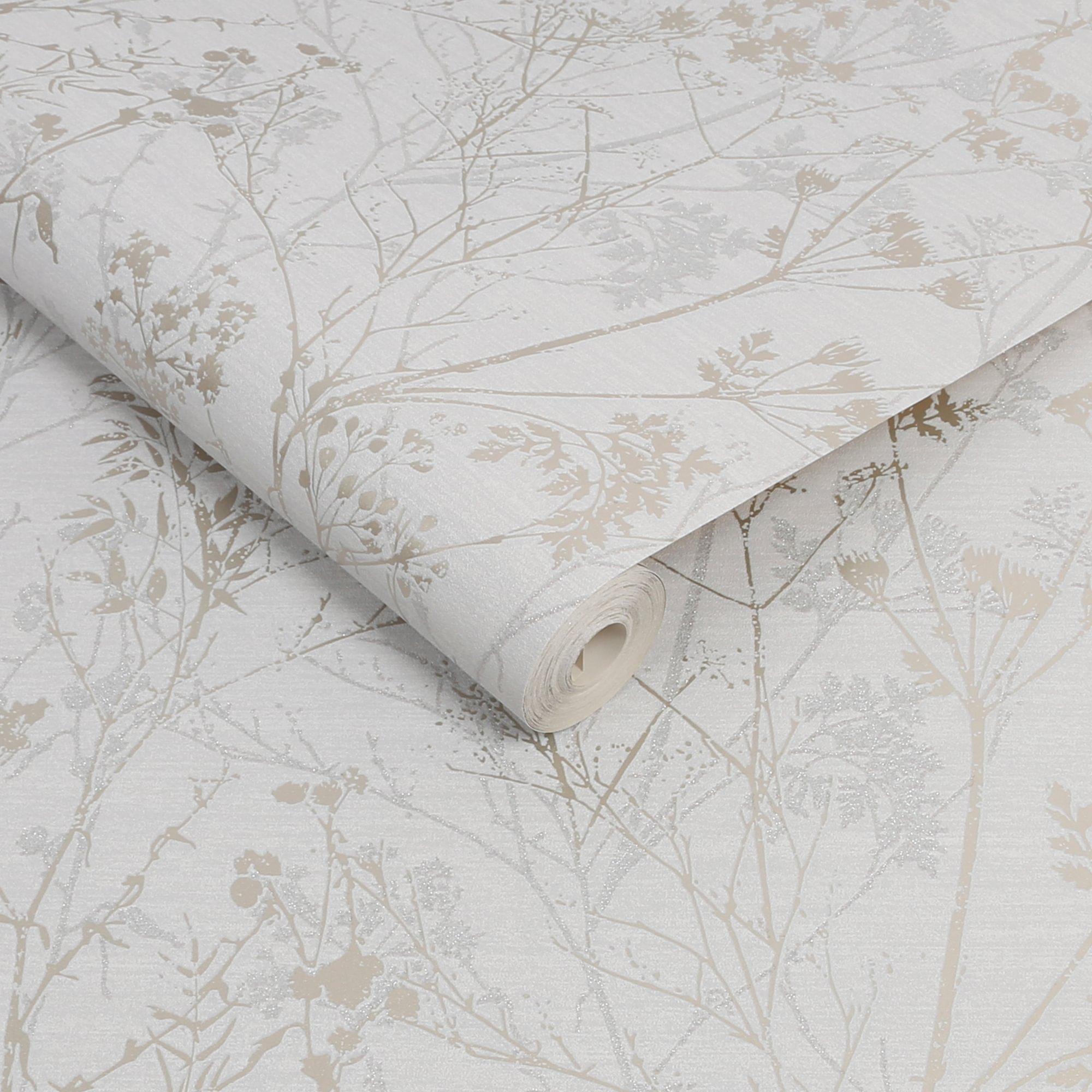 Grey - Sublime - Hedgerow Smooth Grey and Pale Gold Wallpaper - 3