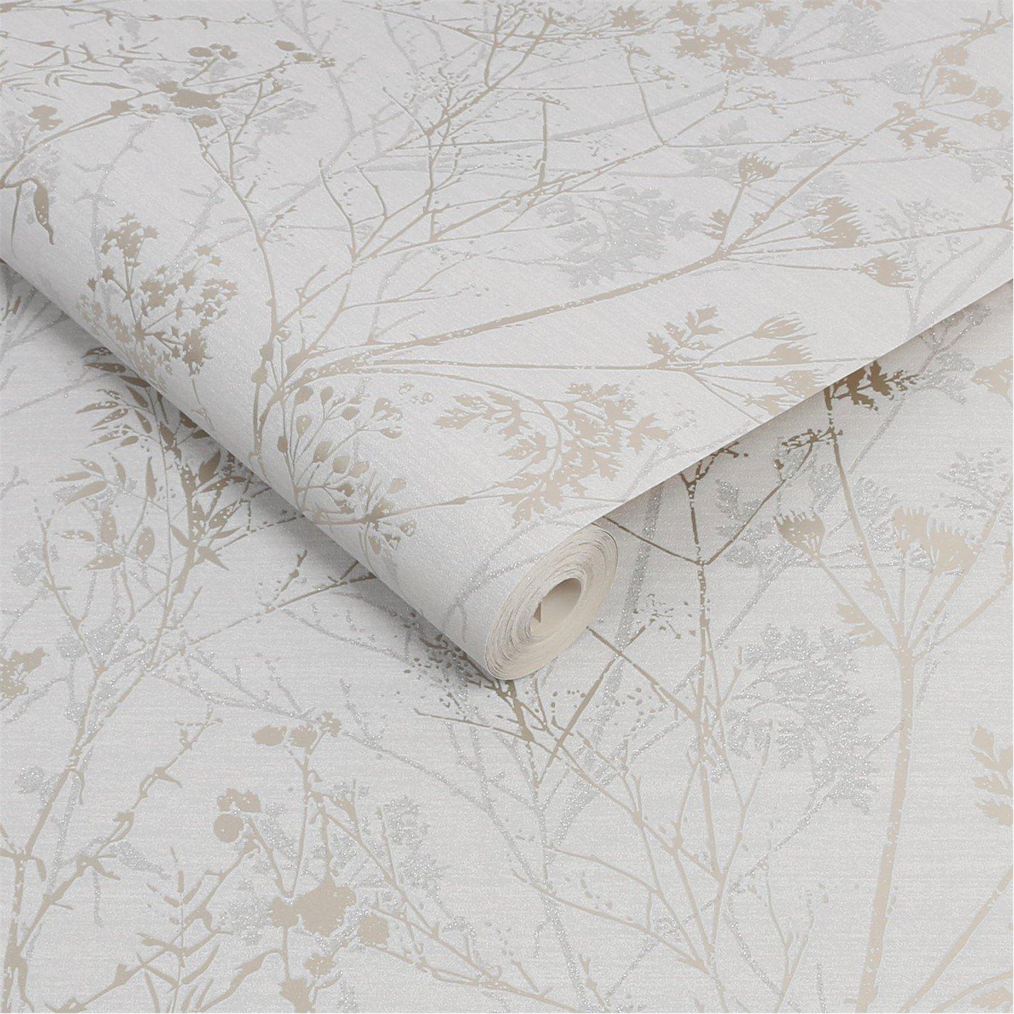 Grey - Sublime - Hedgerow Smooth Grey and Pale Gold Wallpaper - 3