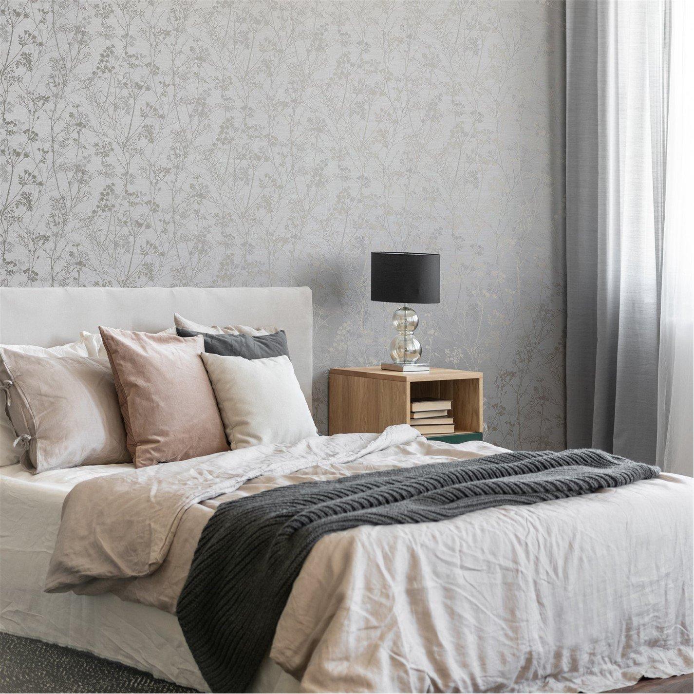 Grey - Sublime - Hedgerow Smooth Grey and Pale Gold Wallpaper - 4