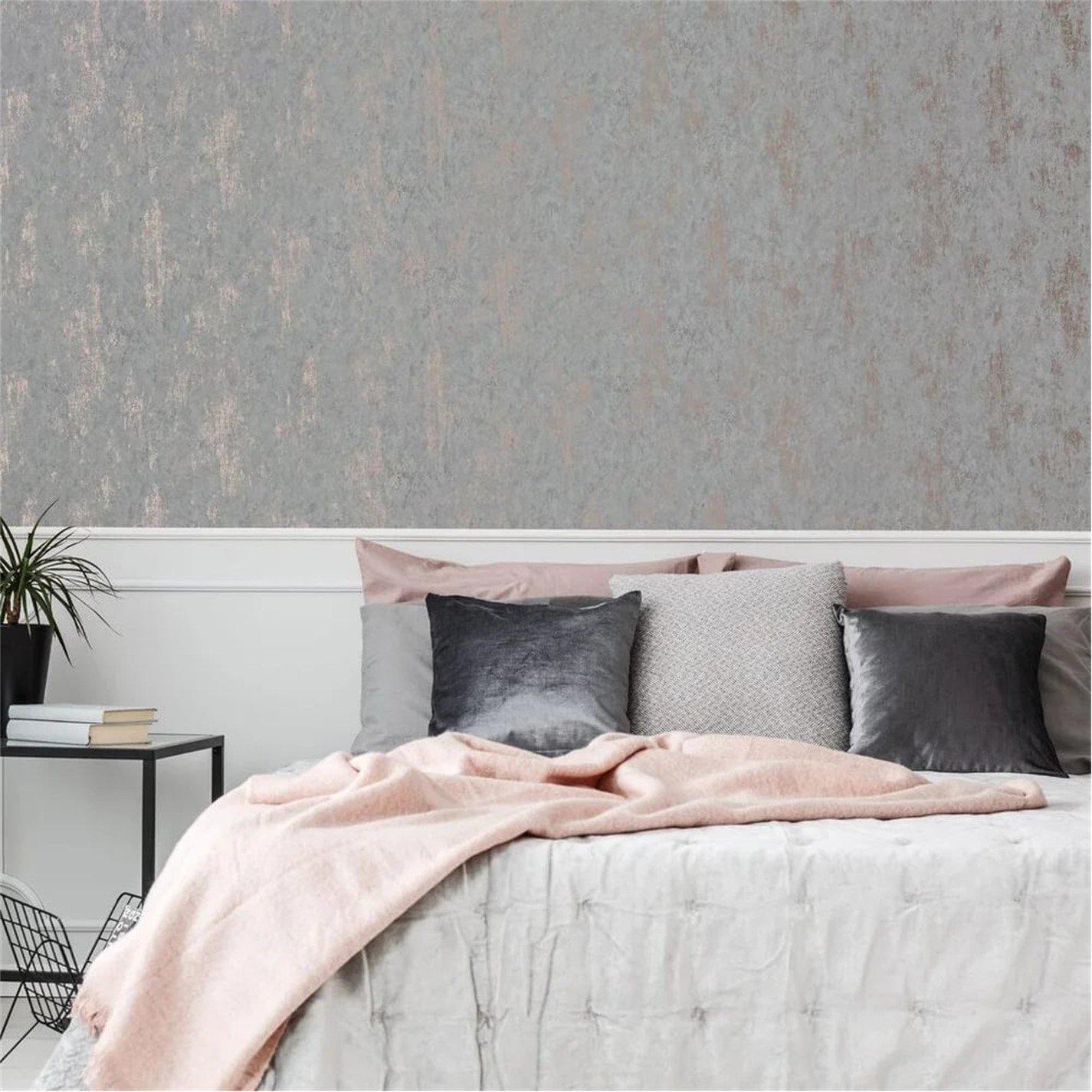 Grey - Sublime - Distressed Texture Grey/Rose Gold Wallpaper - 2