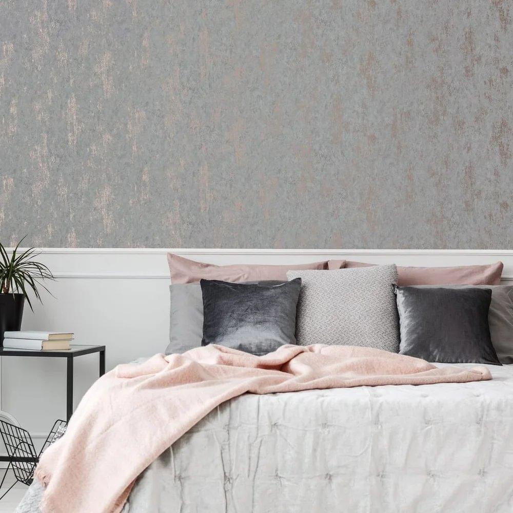 Grey - Sublime - Distressed Texture Grey / Rose Gold Wallpaper - 2