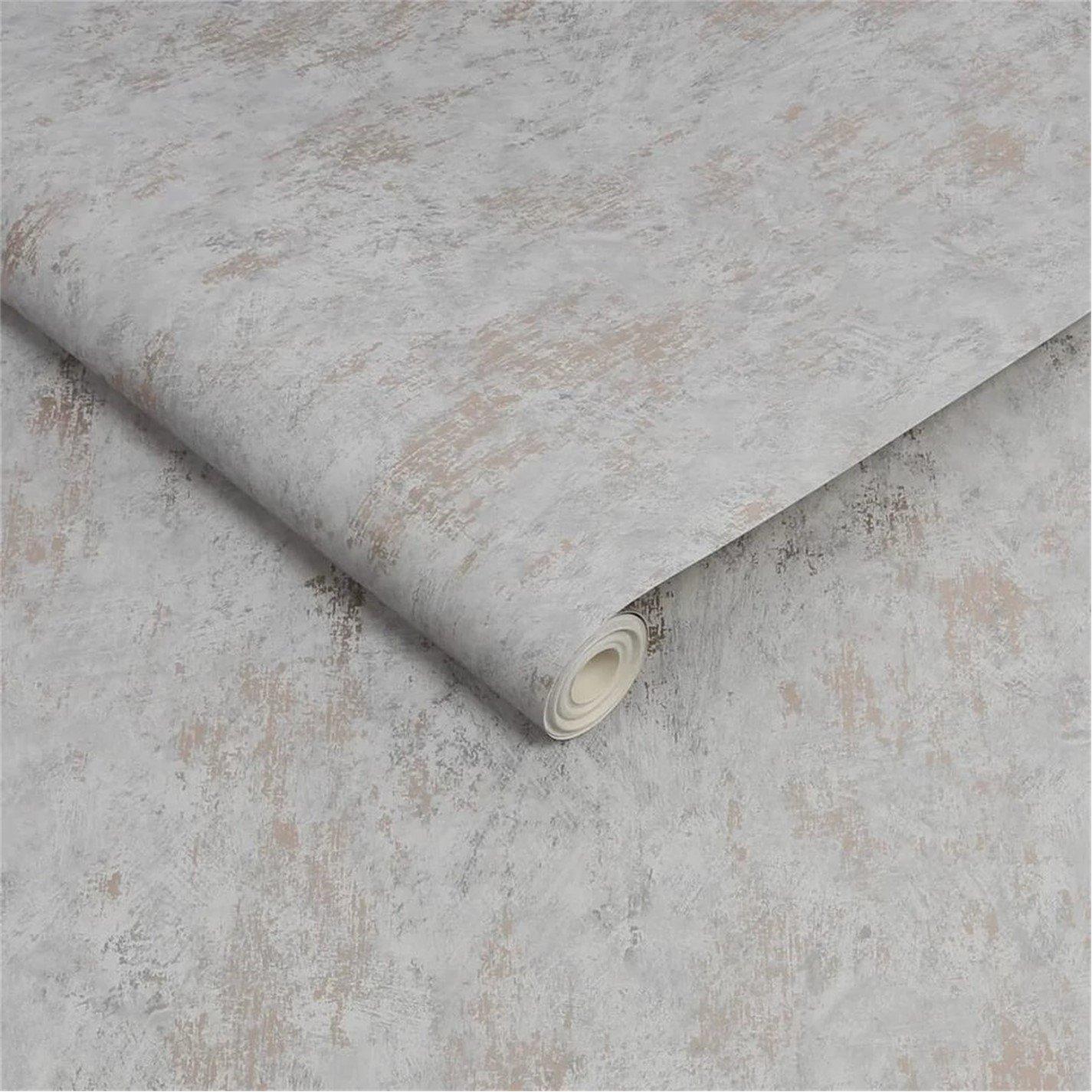 Grey - Sublime - Distressed Texture Grey/Rose Gold Wallpaper - 4