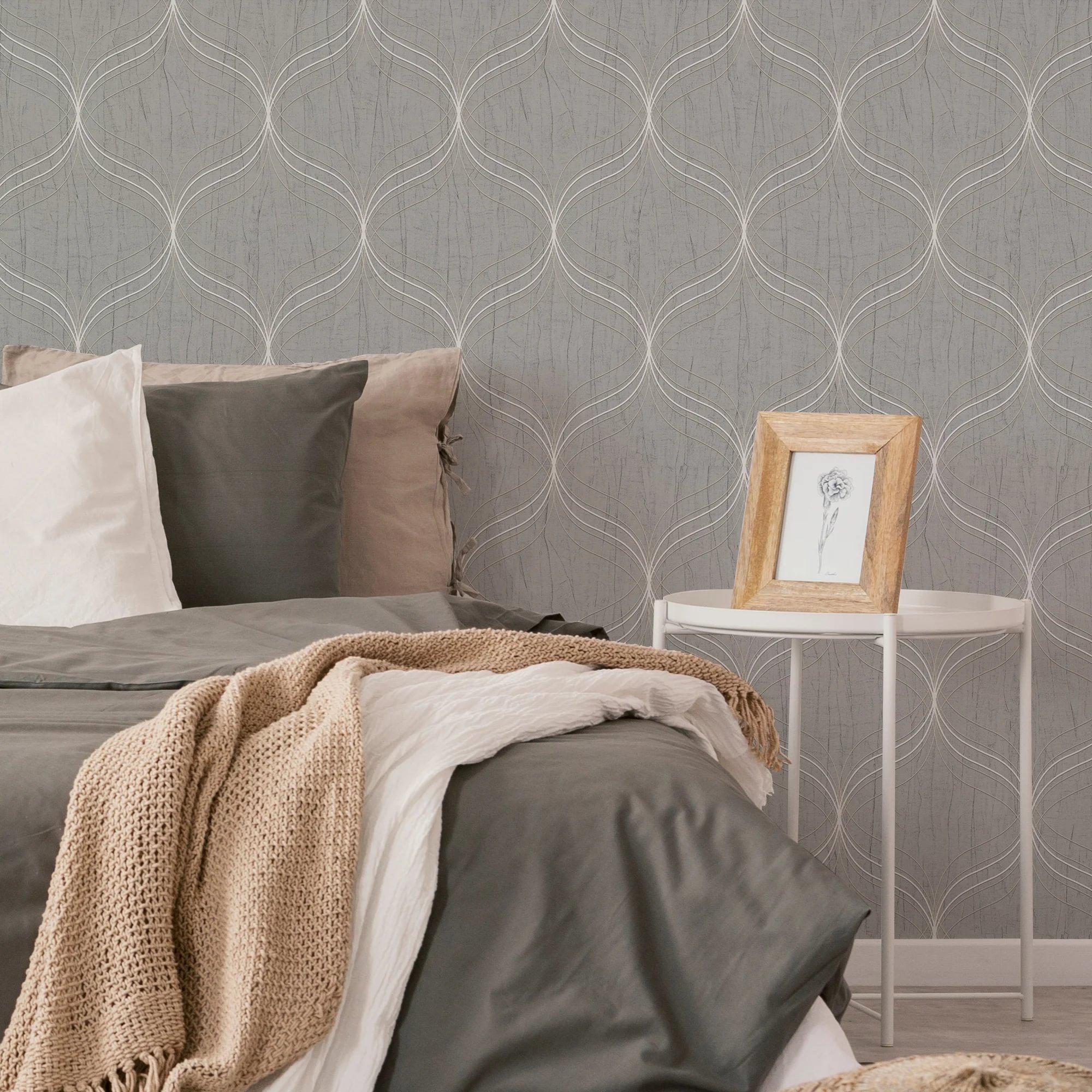 Grey - Boutique - Optical Grey Geometric Textured Wallpaper - 2