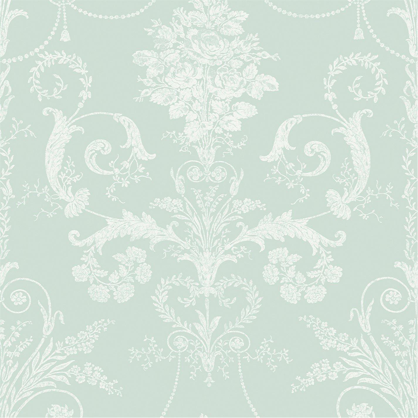 Green - Laura Ashley - Josette Duck Egg Damask Wallpaper - 2