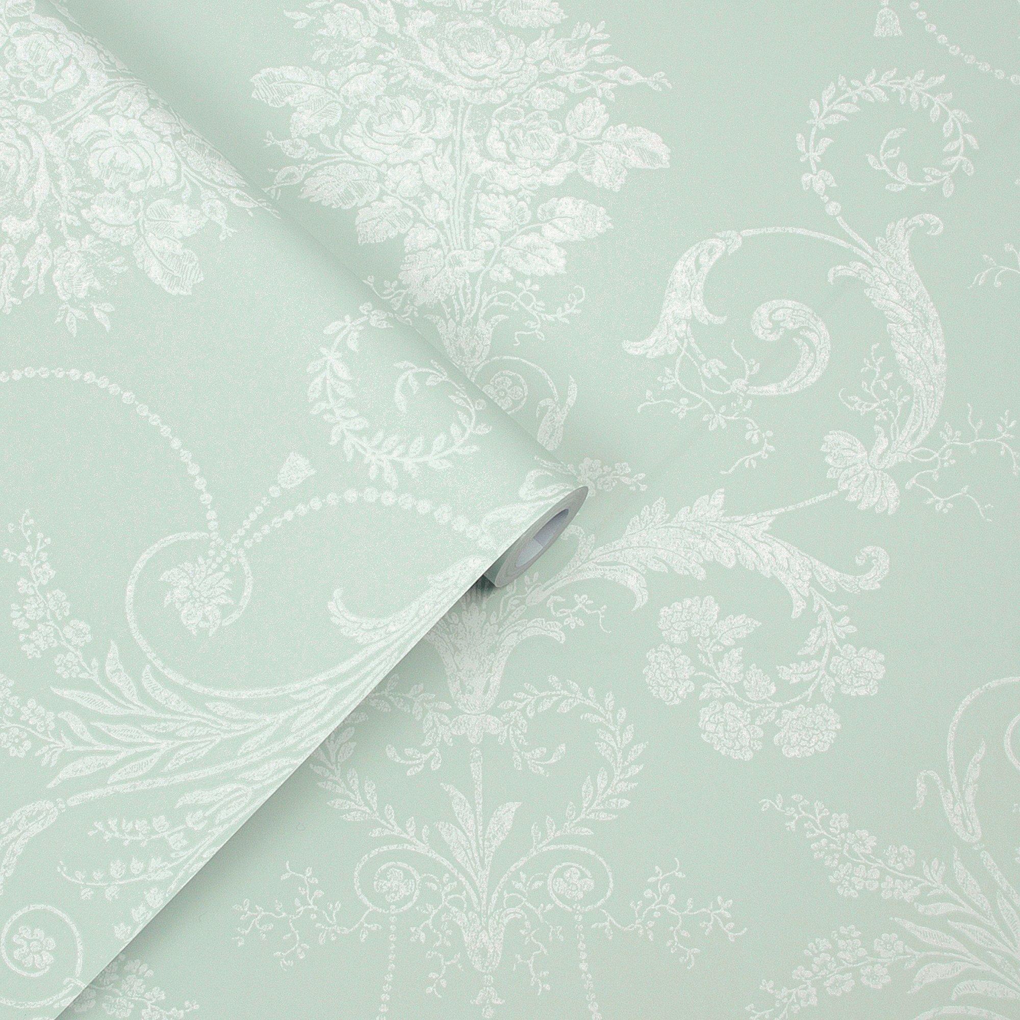 Green - Laura Ashley - Josette Duck Egg Damask Wallpaper - 4