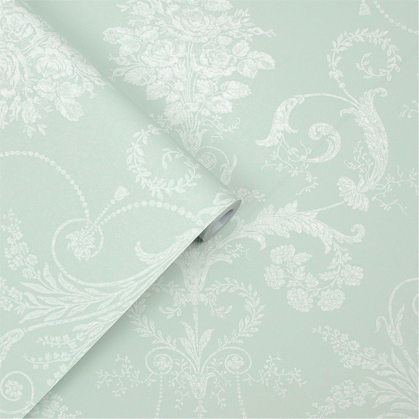Green - Laura Ashley - Josette Duck Egg Damask Wallpaper - 3
