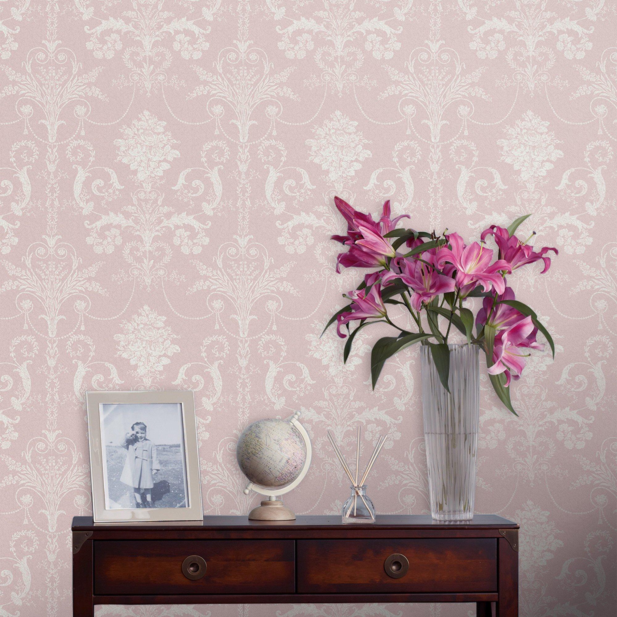Pink - Laura Ashley - Josette Damask Amethyst Wallpaper - 1