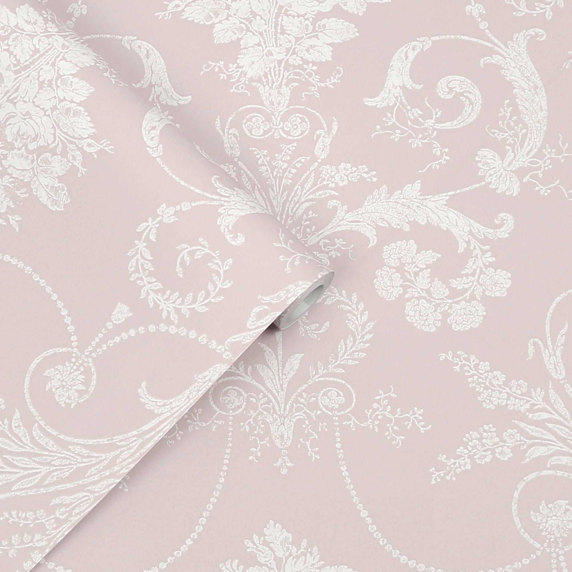 Pink - Laura Ashley - Josette Damask Amethyst Wallpaper - 4