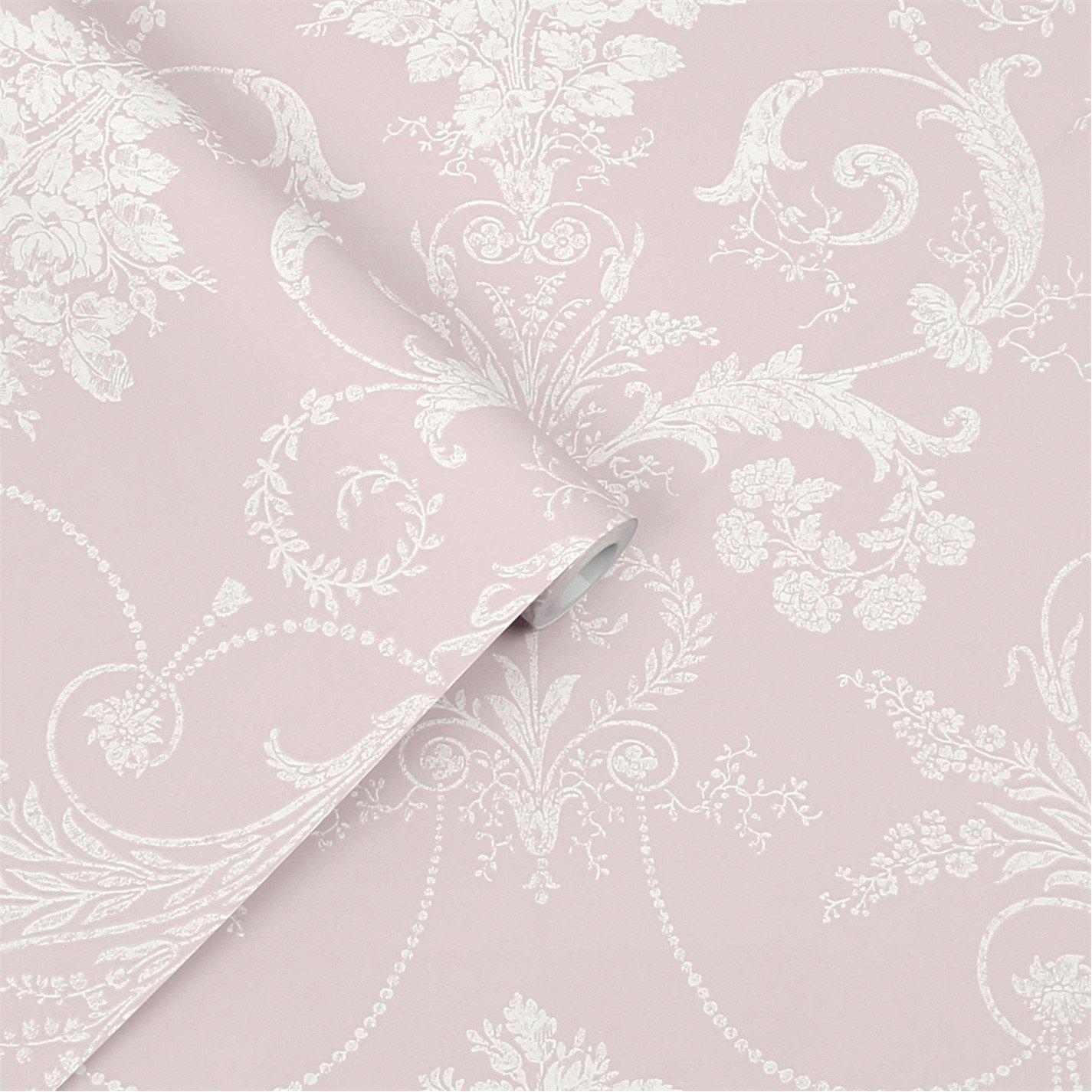 Pink - Laura Ashley - Josette Damask Amethyst Wallpaper - 3