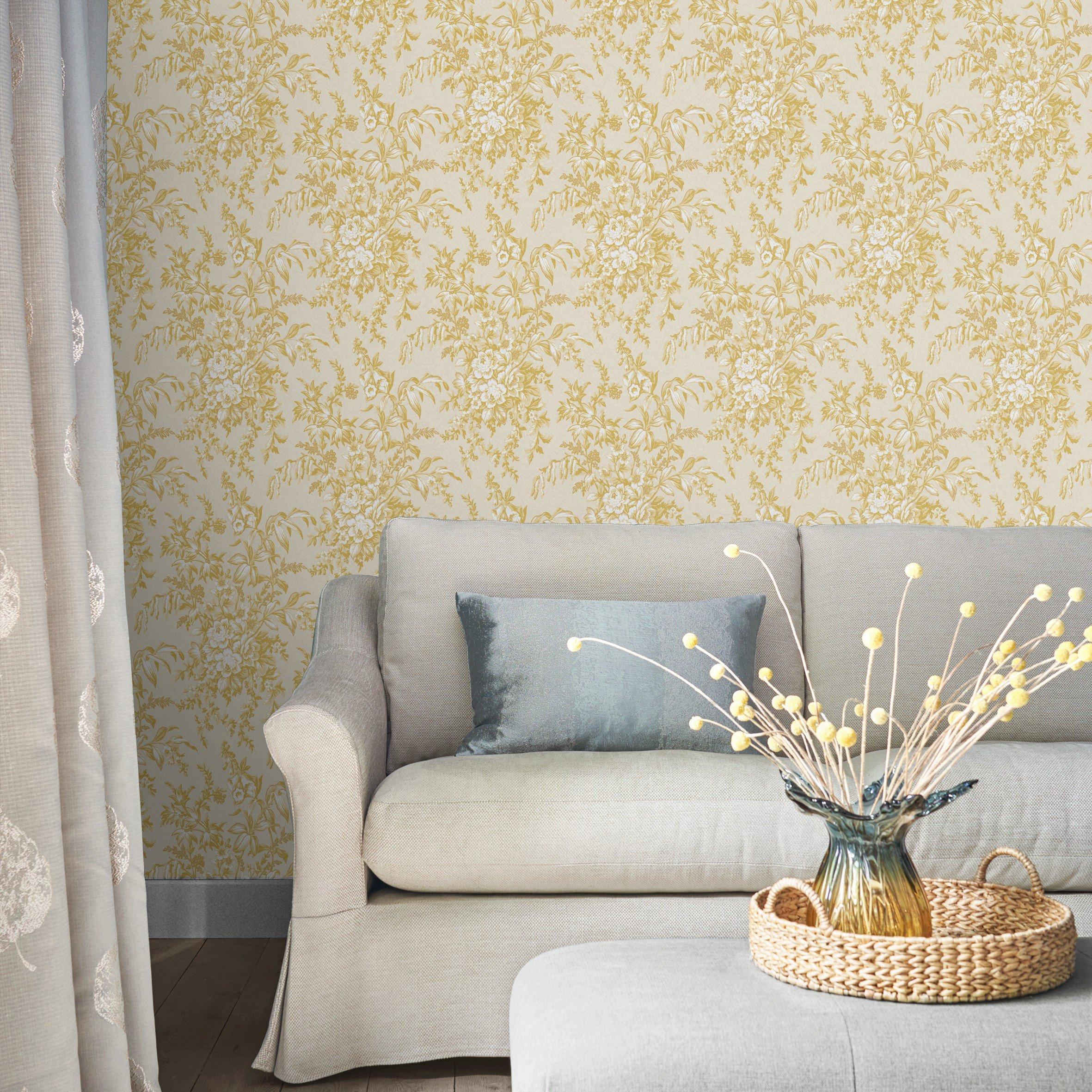 Pale Gole - Laura Ashley - Picardie Floral Pale Gold Wallpaper - 2