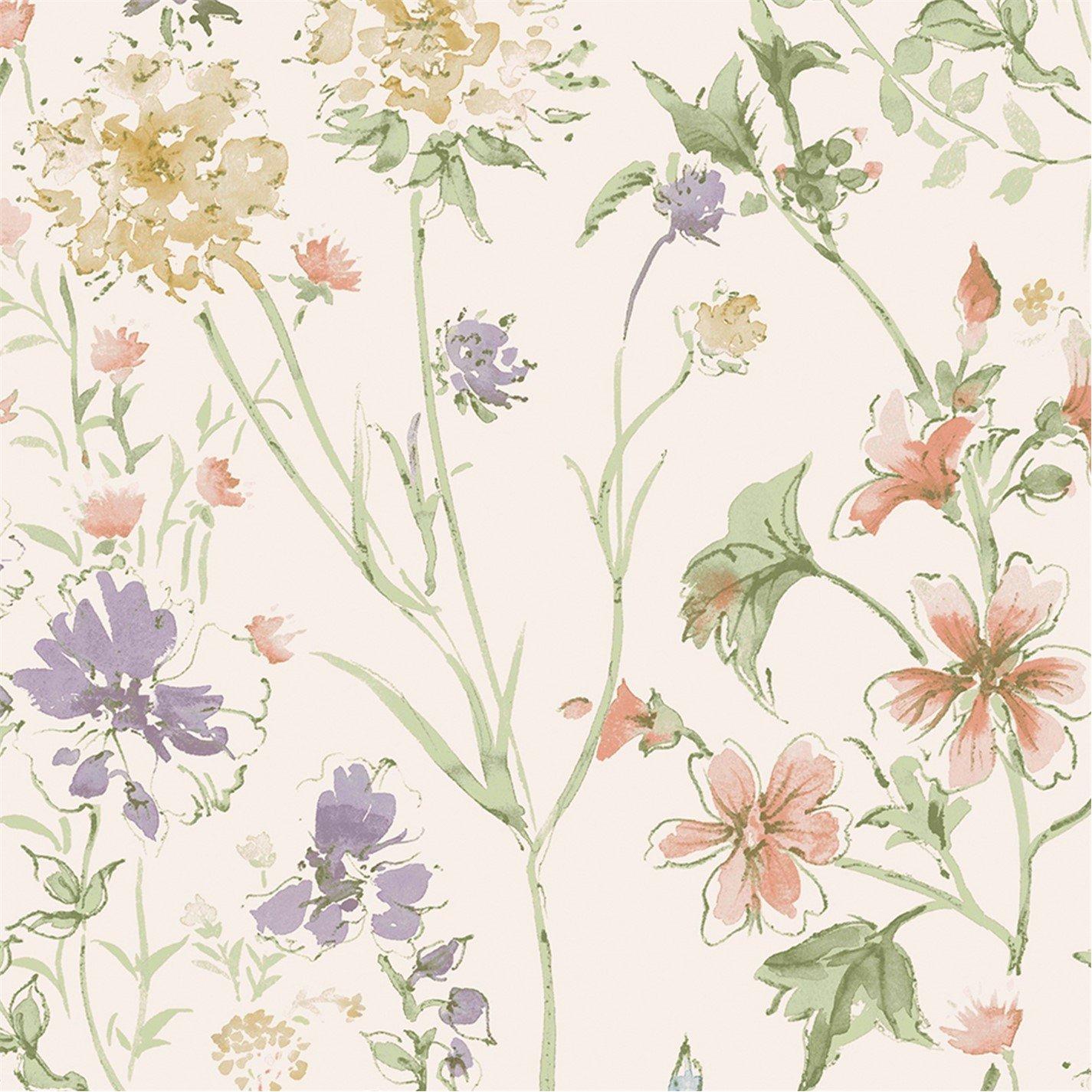 Cream - Laura Ashley - Wild Meadow Chalk Pink Wallpaper - 5