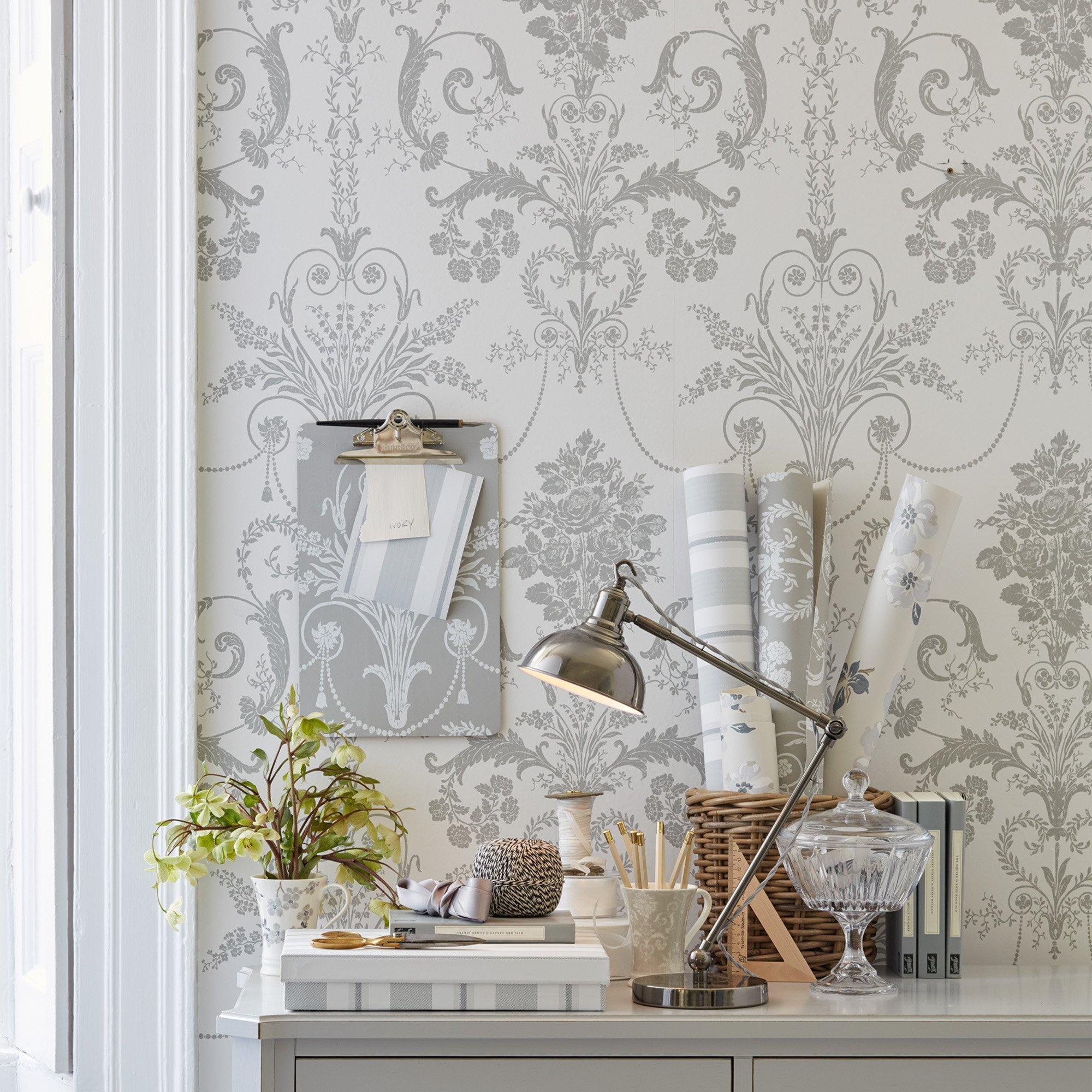 Grey - Laura Ashley - Josette Dove Grey & White Wallpaper - 2
