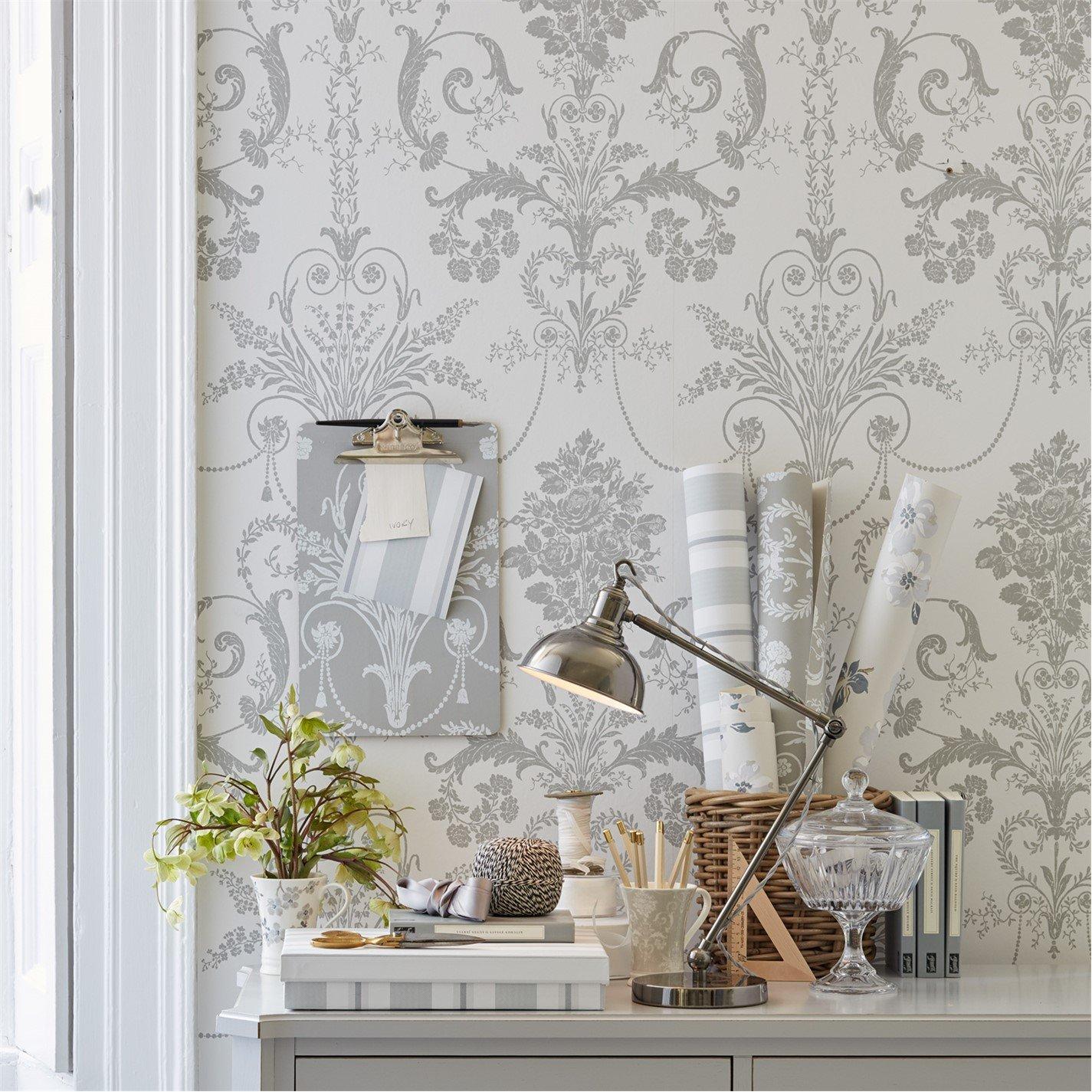 Grey - Laura Ashley - Josette Dove Grey & White Wallpaper - 5
