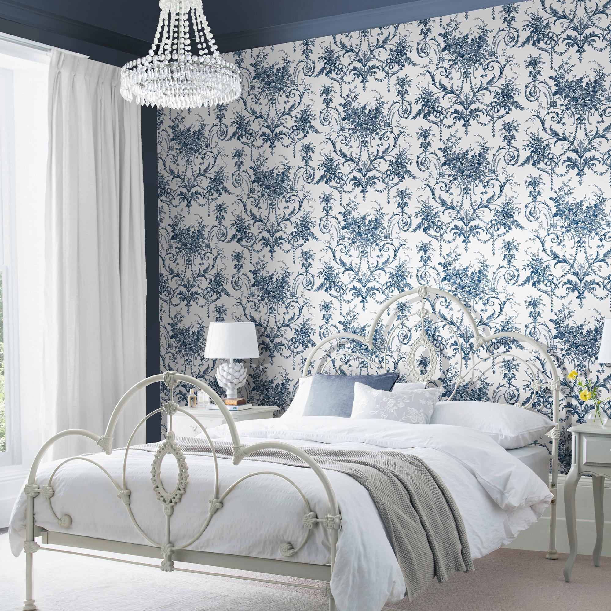 Blue - Laura Ashley - Tuileries Midnight Blue Wallpaper - 1