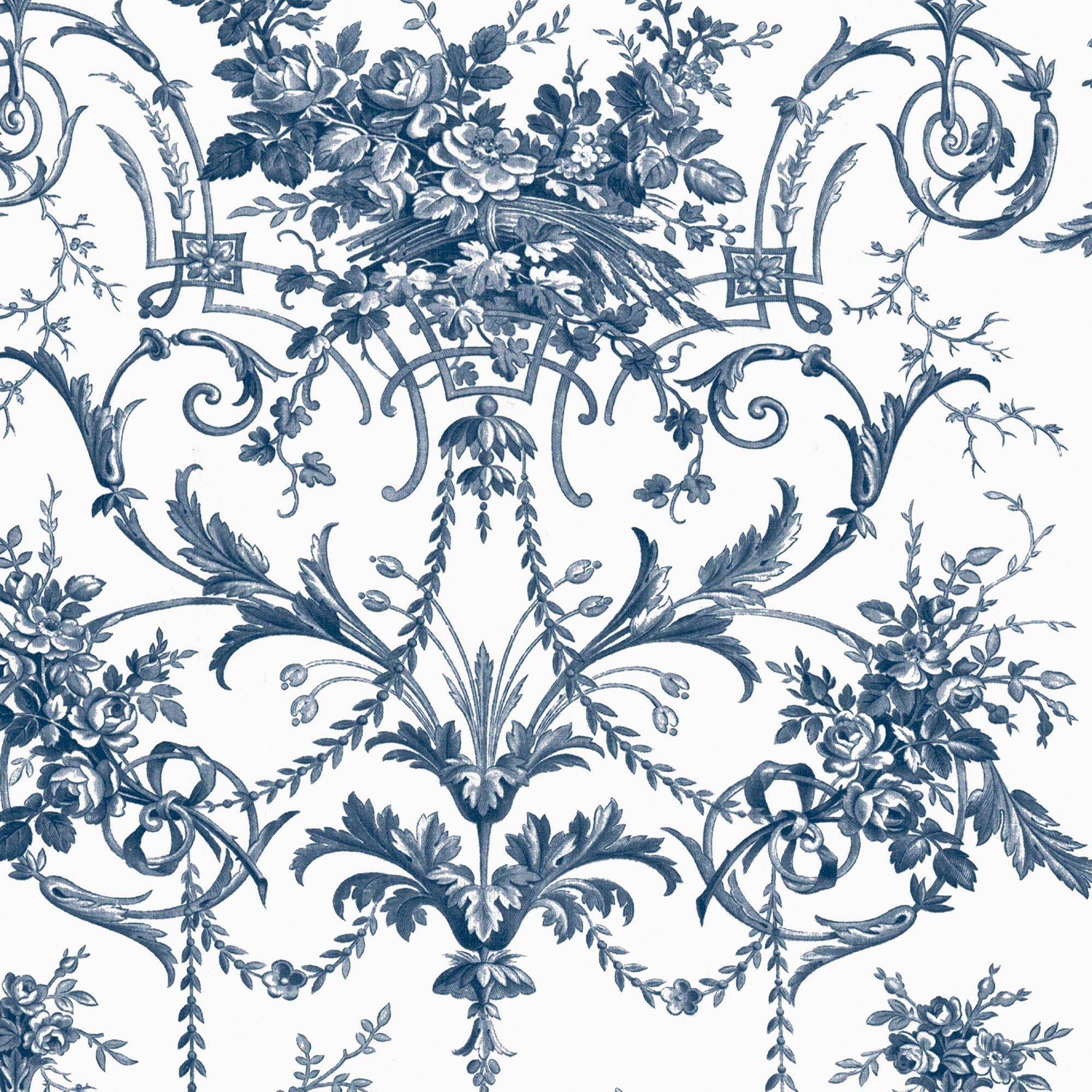 Blue - Laura Ashley - Tuileries Midnight Blue Wallpaper - 3