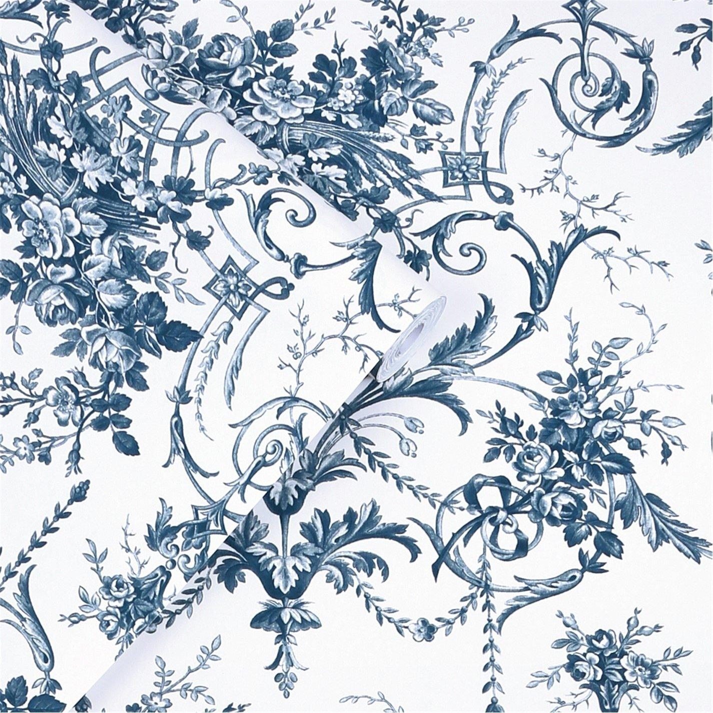 Blue - Laura Ashley - Tuileries Midnight Blue Wallpaper - 3