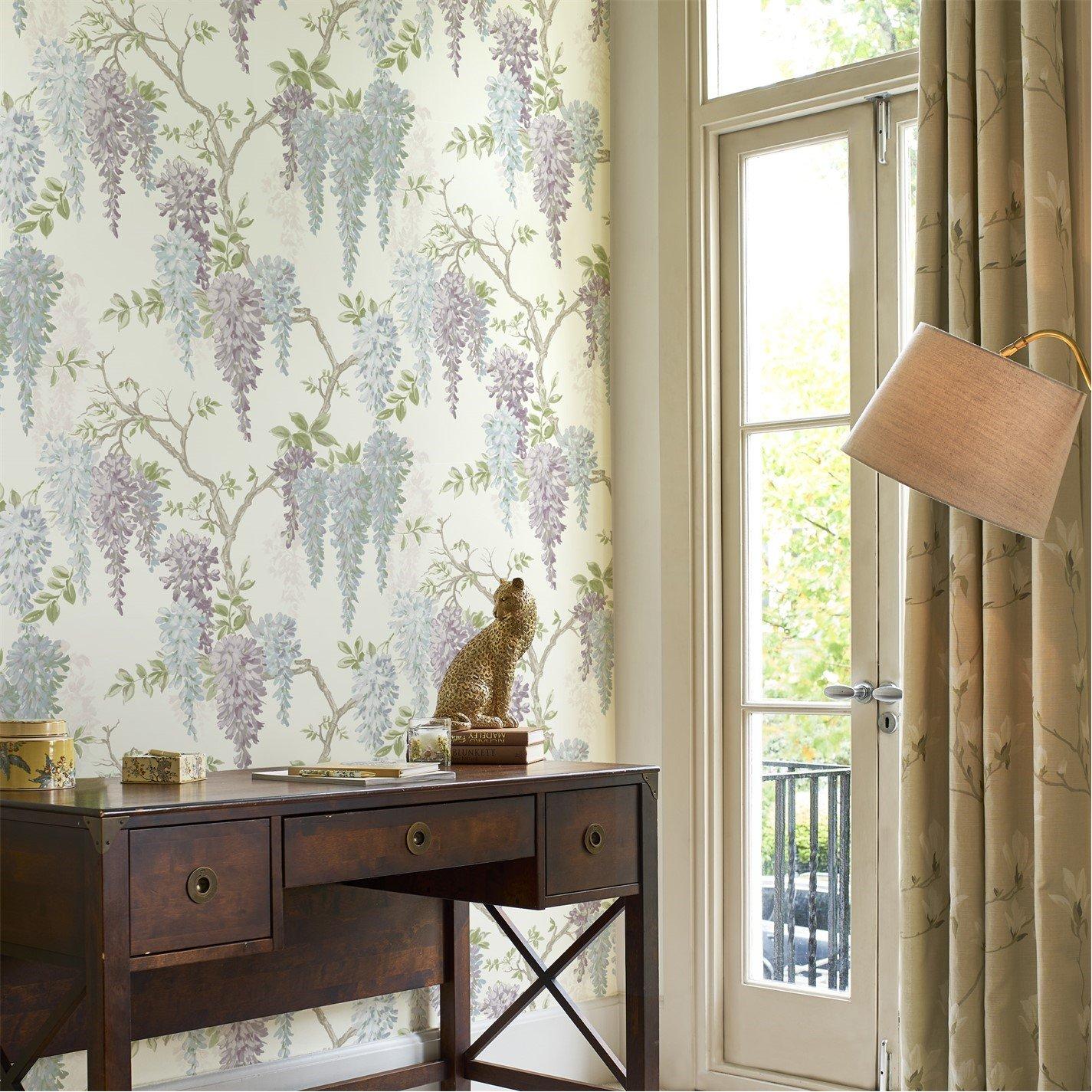 Laura Ashley  Wisteria Garden Pale Iris Wallpaper - Purple