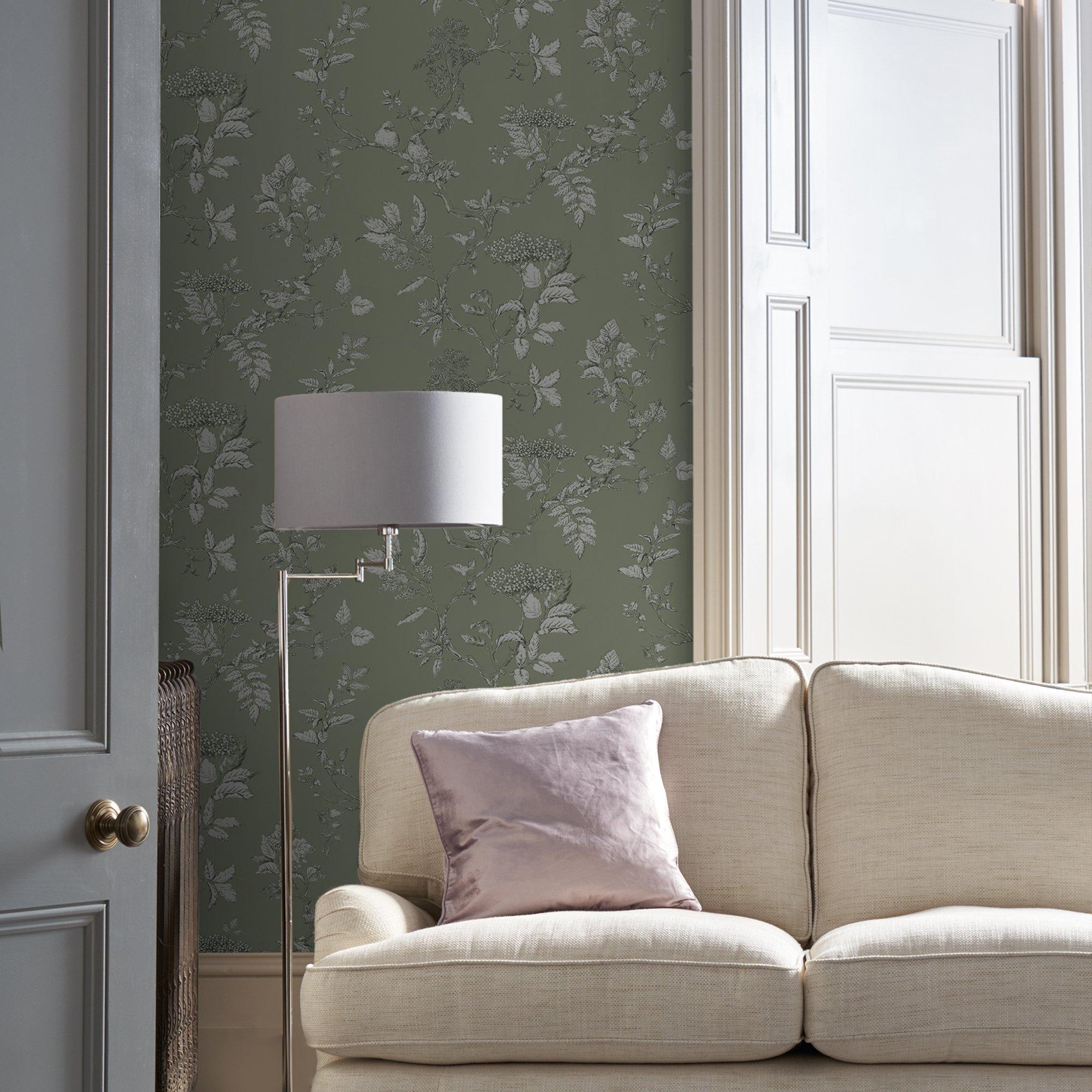 Green - Laura Ashley - Elderwood Sage Wallpaper - 1