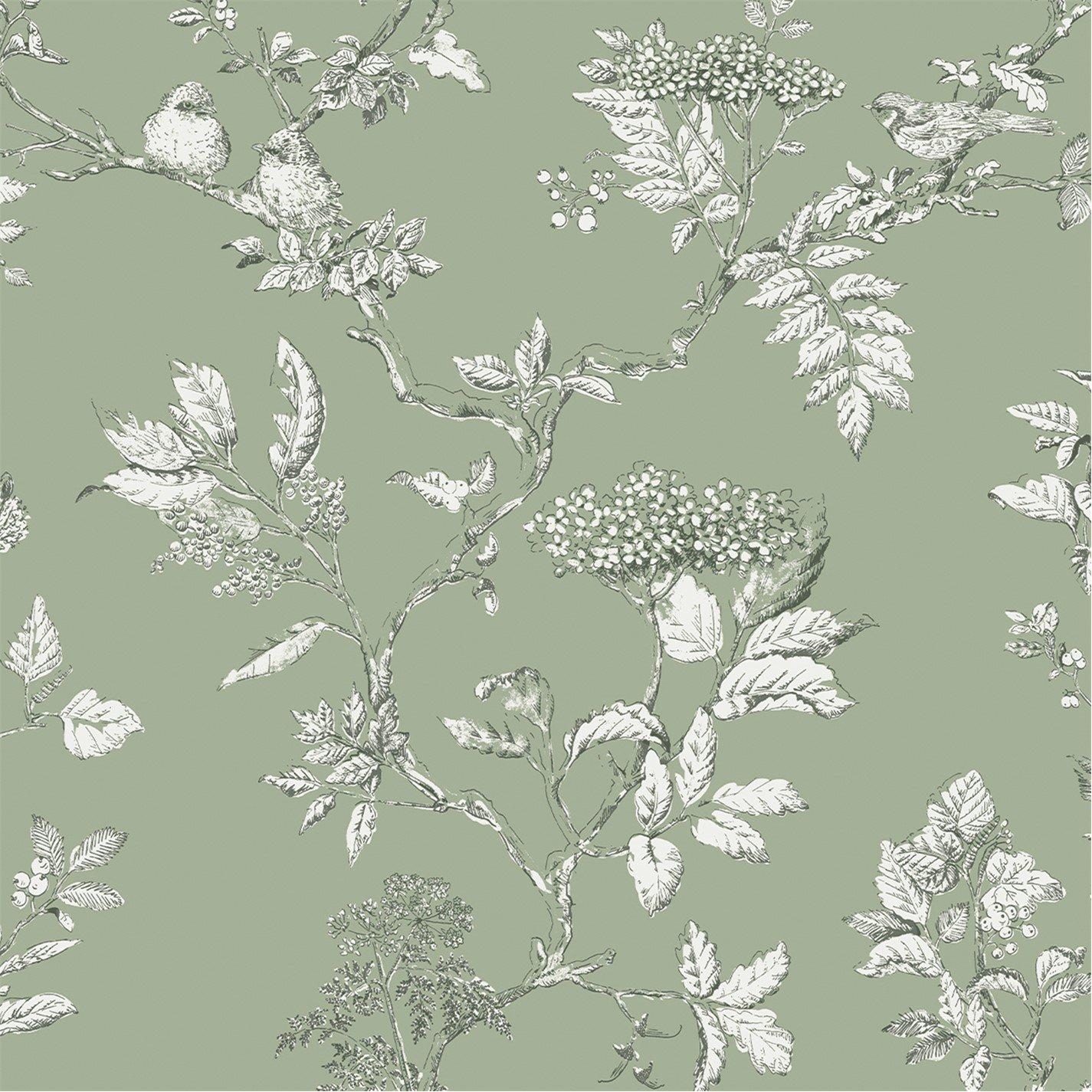 Green - Laura Ashley - Elderwood Sage Wallpaper - 2