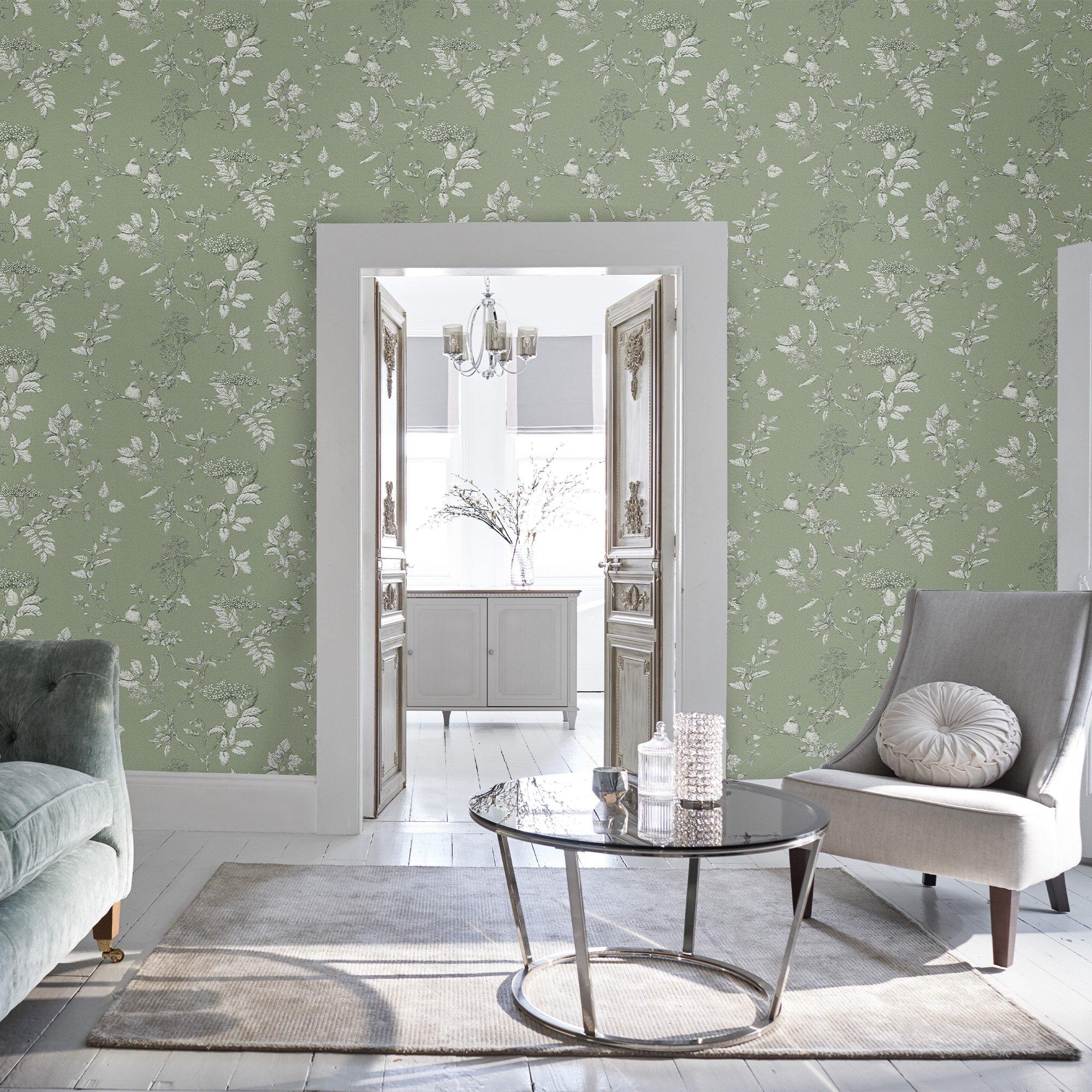 Green - Laura Ashley - Elderwood Sage Wallpaper - 2
